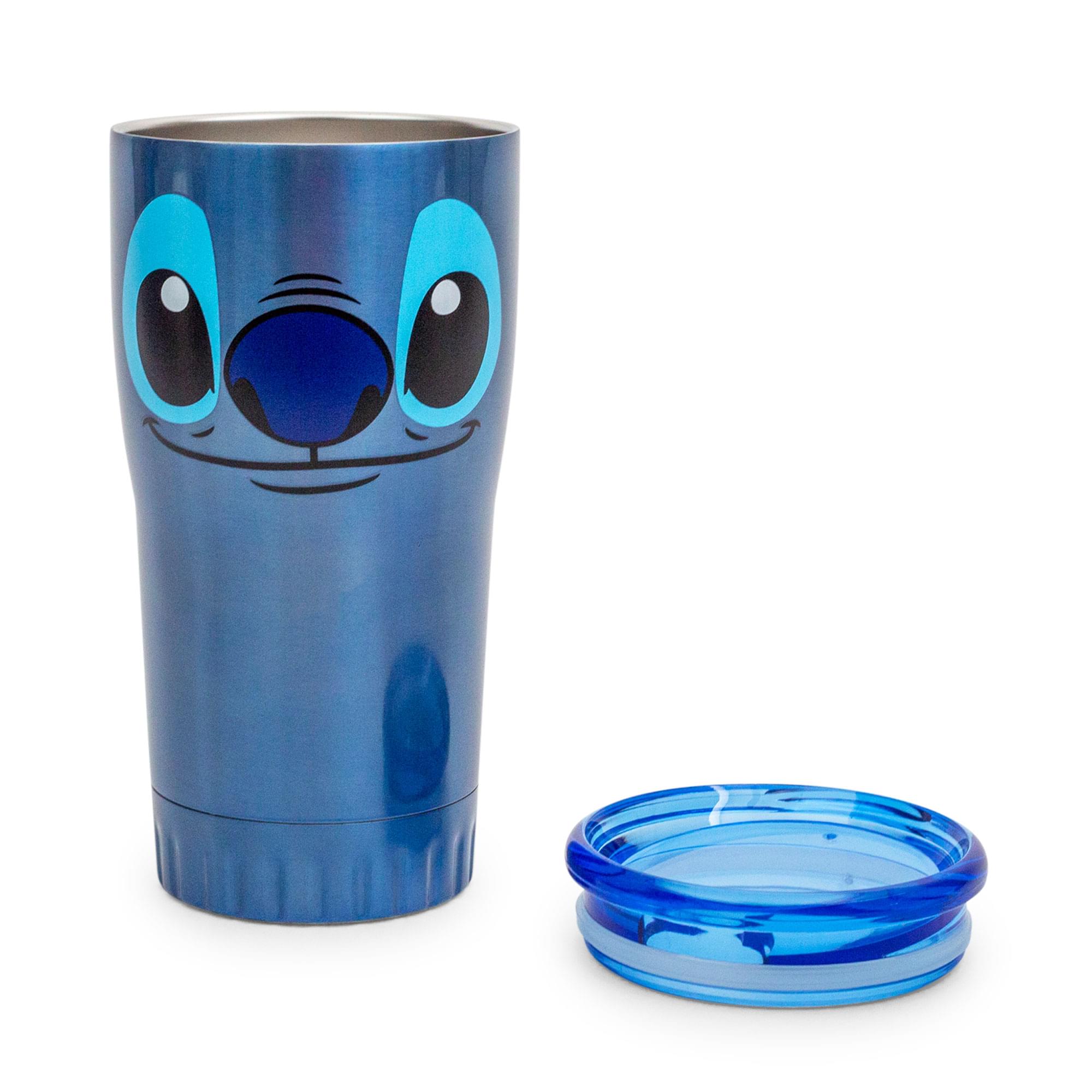 Alt View 1. Silver Buffalo - Disney's Lilo & Stitch Face Double-Walled Stainless Steel Tumbler | 20 Ounces - Blue.