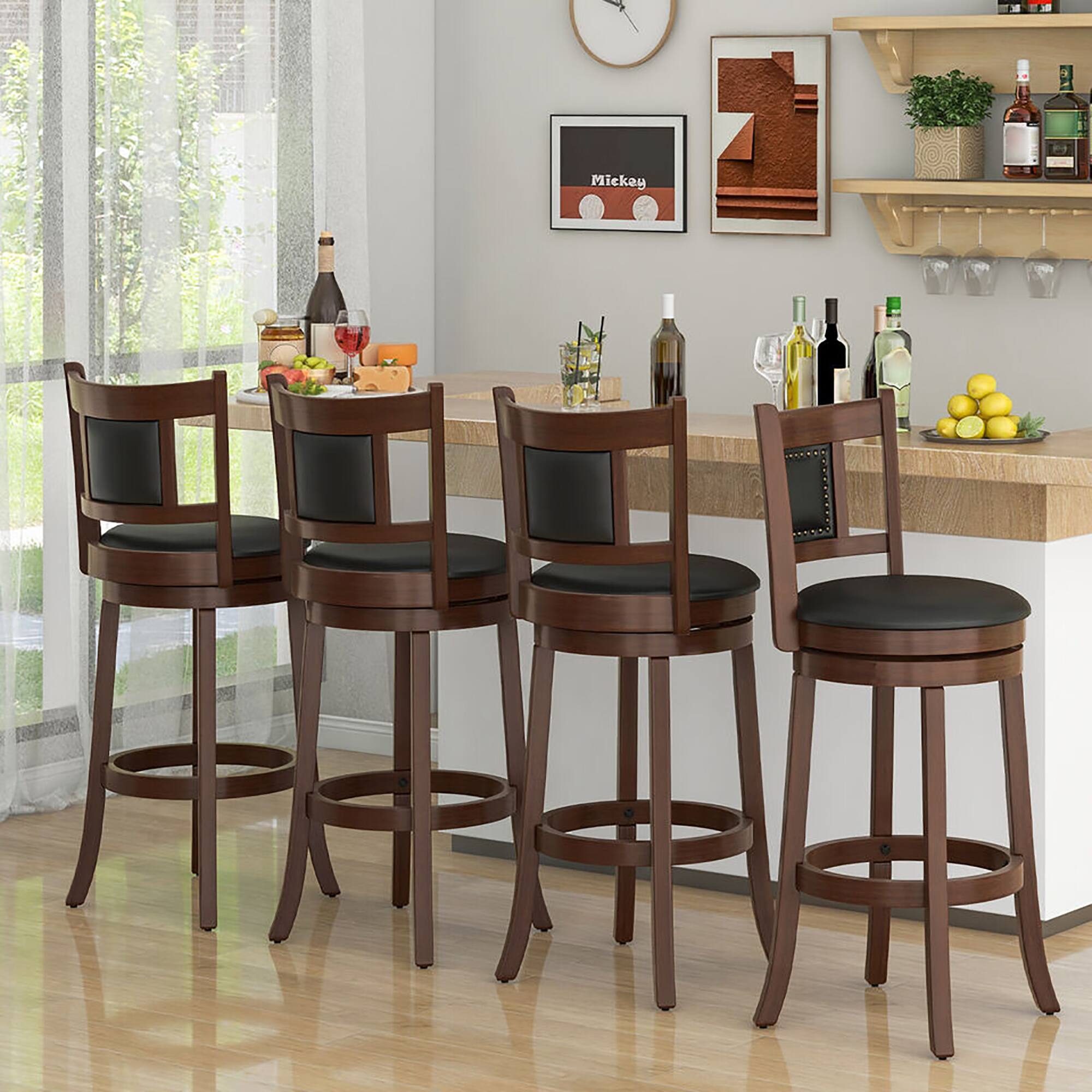 Alt View 1. Gymax - Gymax 30.5'' Swivel Bar Stool Set of 4 Counter Height Bar Stools Armless Chairs for Pub - Espresso, Black.