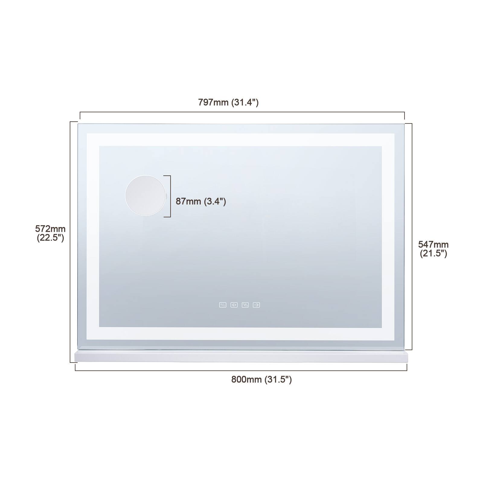 797mm (31.4")  
87mm (3.4")  
572mm (22.5")  
547mm (21.5")  
800mm (31.5")