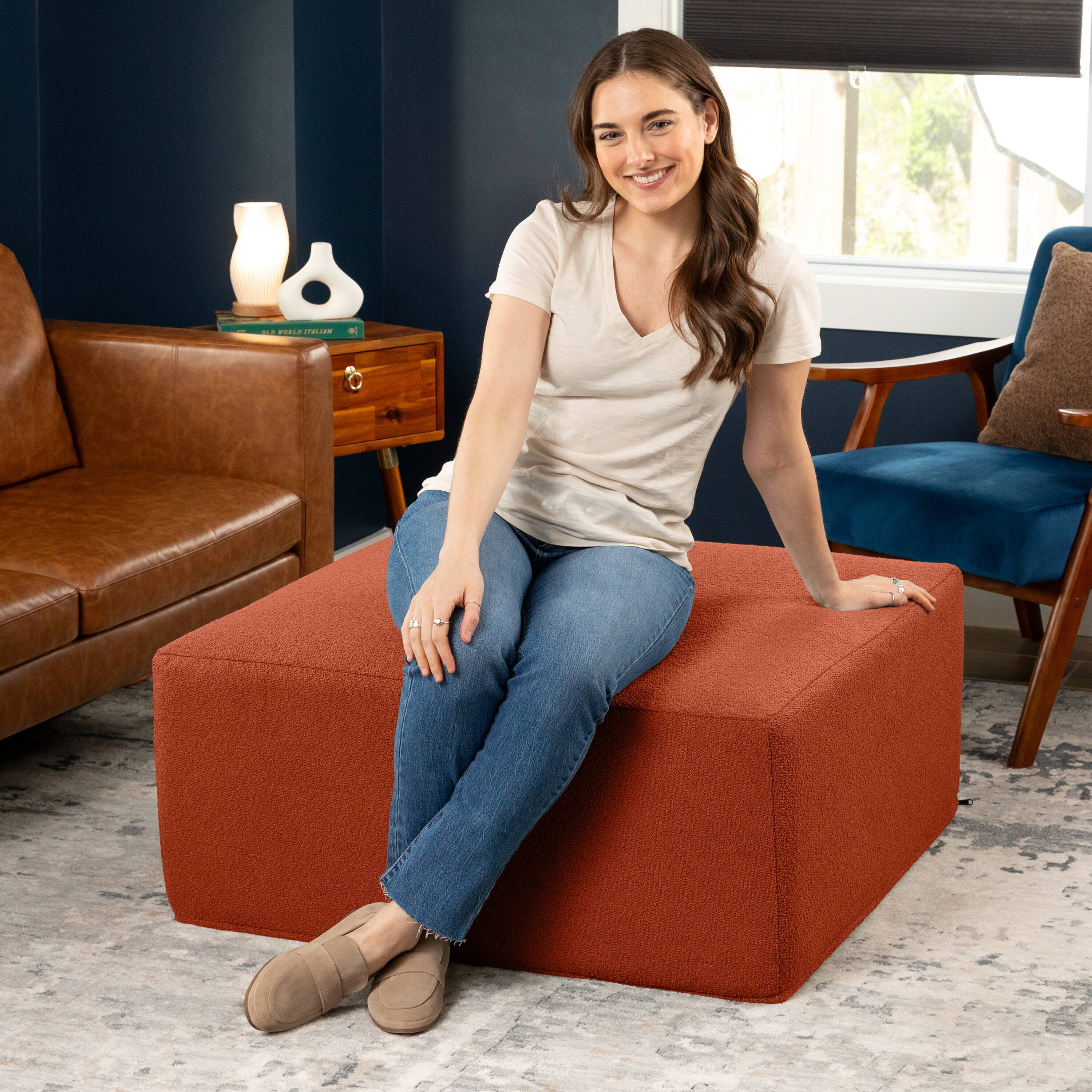 Alt View 1. Jaxx - Jaxx Fairlie Couch Ottoman - Oversized Square Foam Coffee Table Ottoman, 36", Luxe Boucle, Boucle Terra Cotta - Boucle Terra Cotta.