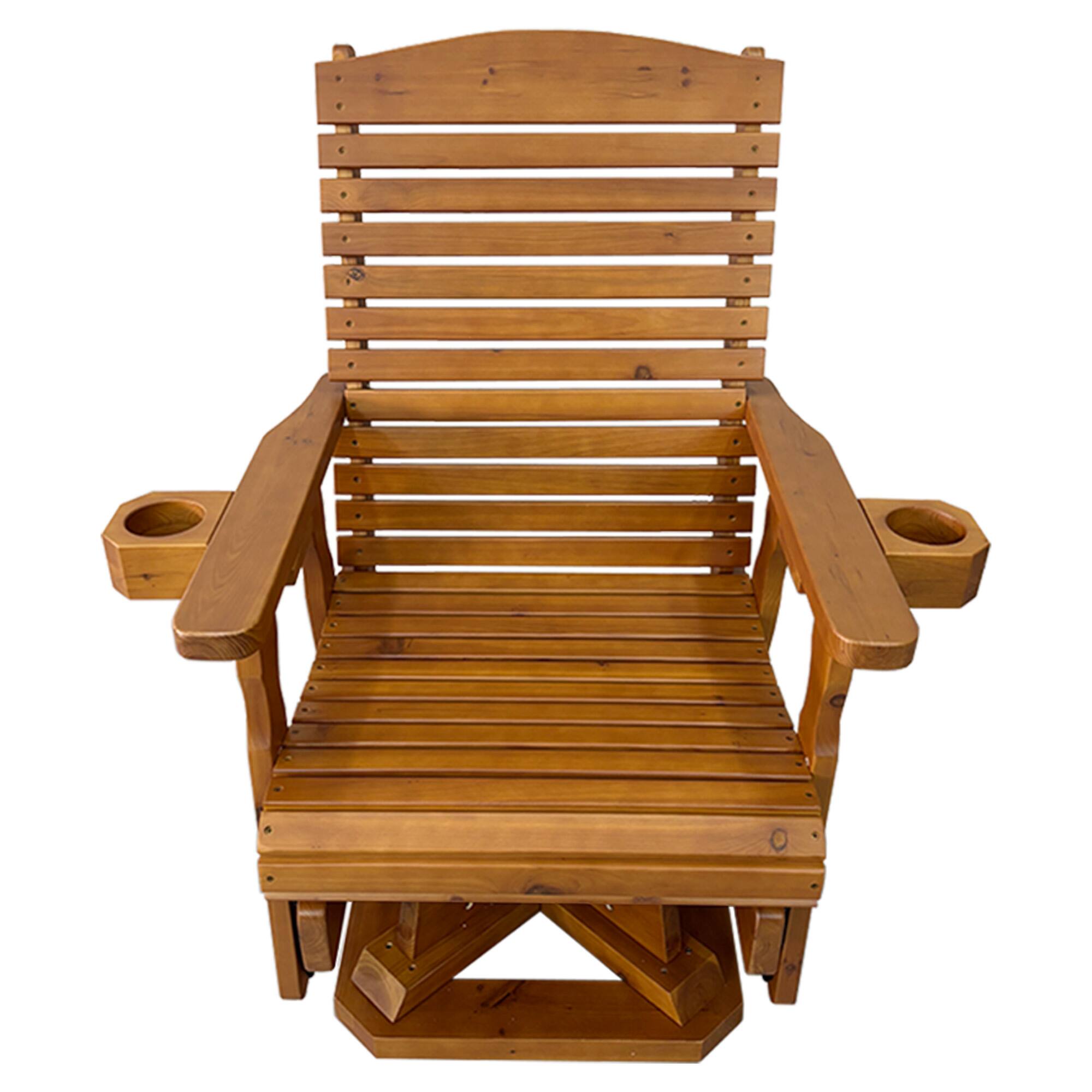 Alt View 4. Fortune Candy - Wooden Swivel Glider Chair, 360° Patio Rocker, Solid Fir Wood, Smooth Glide for Porch Yard Garden（Teak Tone） - Teak Tone.