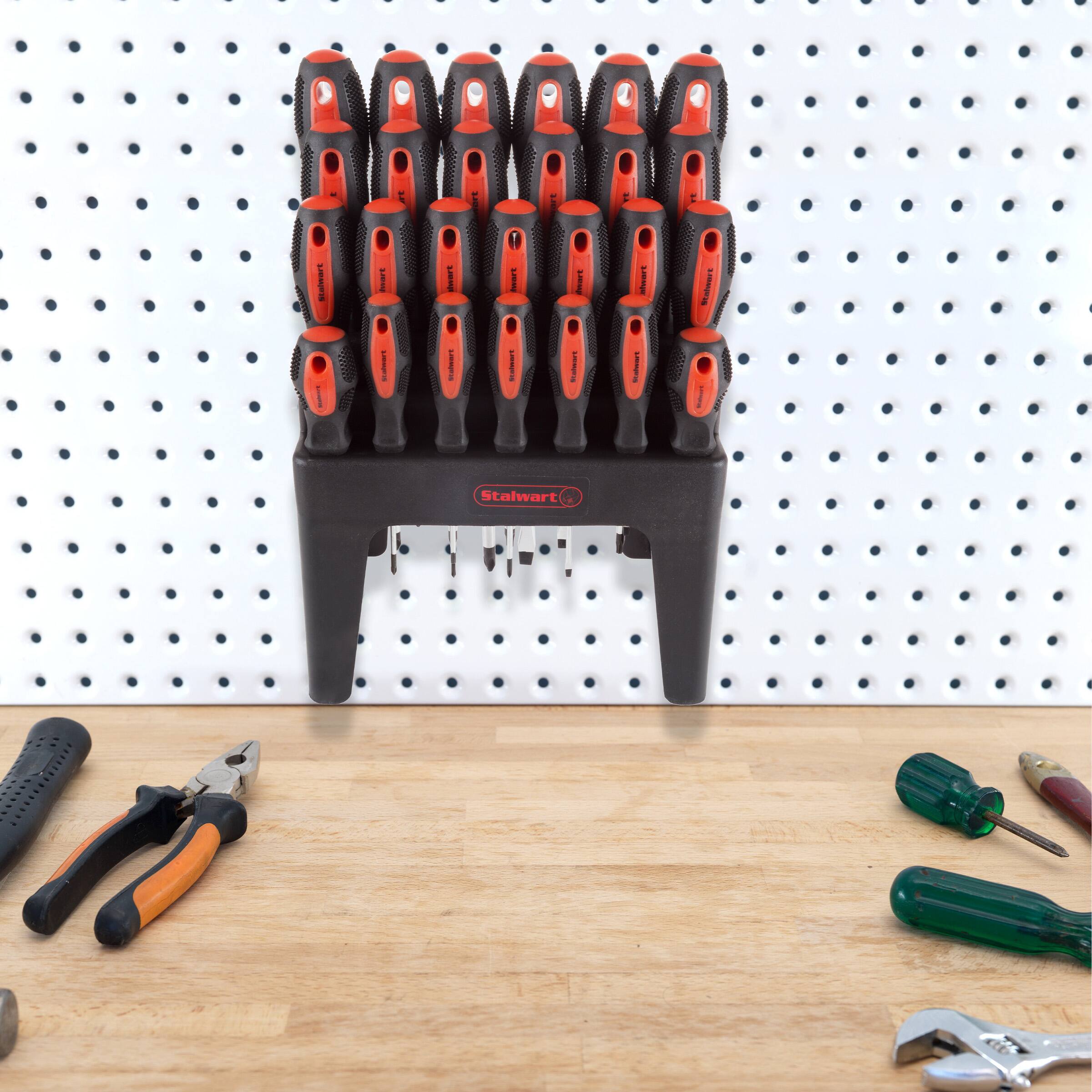 Alt View 8. Stalwart - 26PC Screwdriver Set with Wall Mount, Stand, Magnetic Tips, Phillips, Slotted, Pz, and Star Screw Tips - Red.