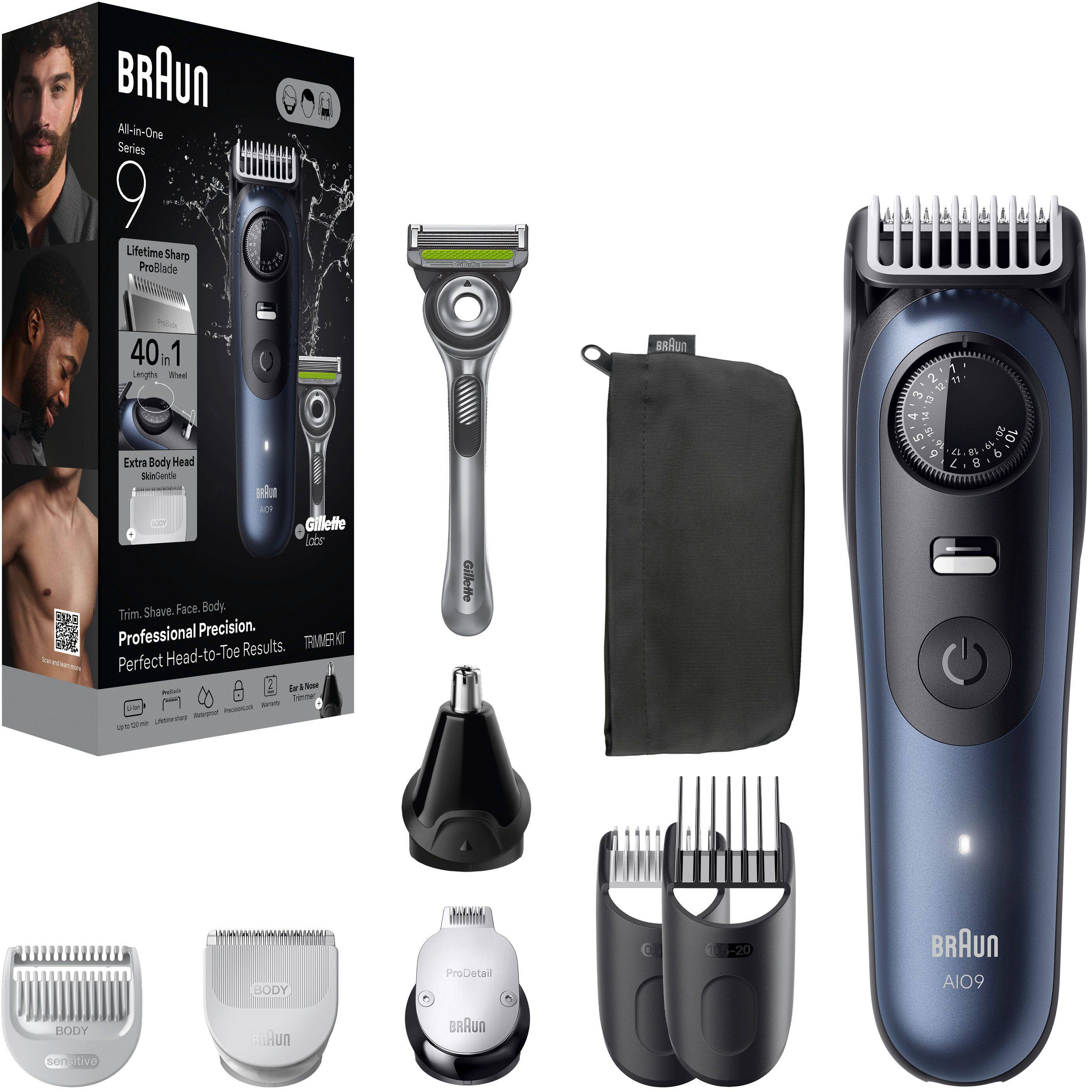 BRAUn All-in-One Series 9  
Lifetime Sharp ProBlade 40 in 1  
Extra Body Head  
Trim. Shave. Face. Body.  
Professional Precision.  
Perfect Head-to-Toe Results.  

BRAUn AIO9  
BODY ProDetail 5-20  
BRAUn