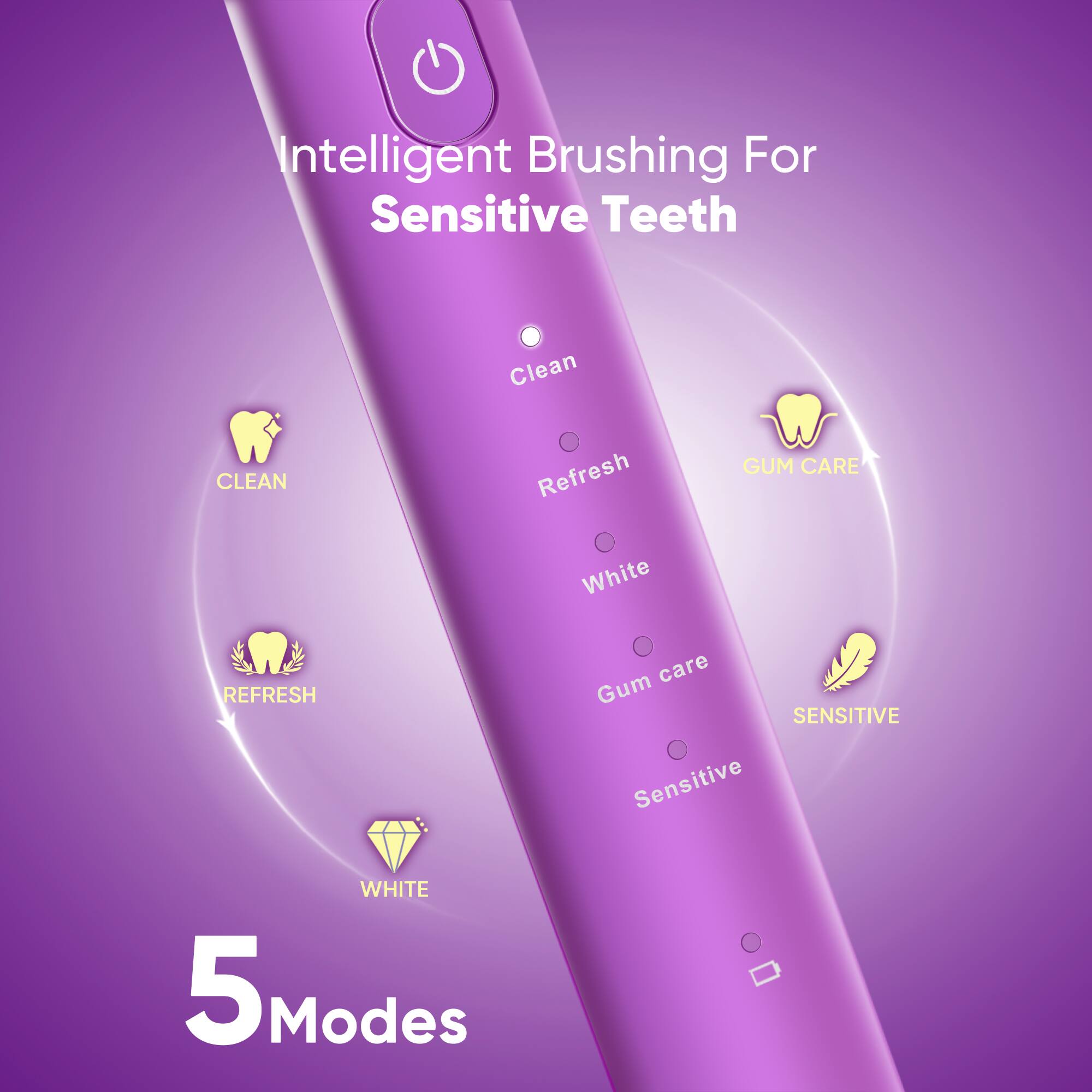 Intelligent Brushing For Sensitive Teeth Clean CLEAN Refresh REFRESH GUM CARE Gum care White WHITE SENSITIVE Sensitive 5 Modes 5 Modes