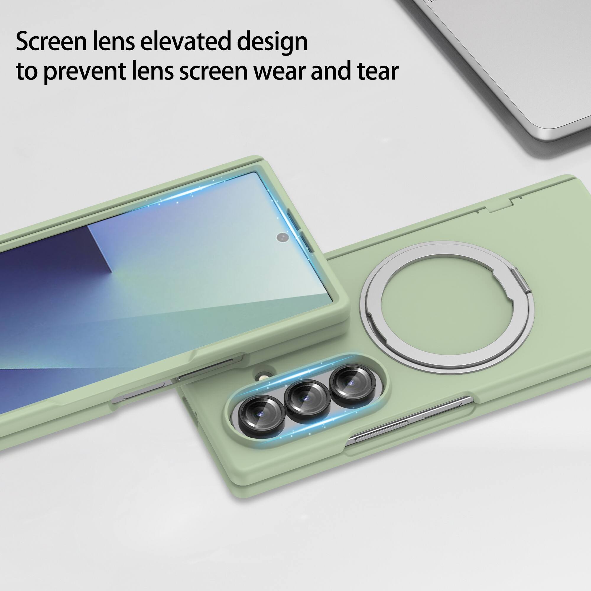 Screen lens elevated design to prevent lens screen wear and tear