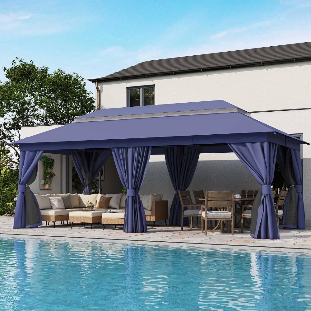 Yardgrace - 10x20 FT Outdoor Heavy Duty Metal Frame Gazebo Double Roof Mosquito Net Privacy Screen Patio Backyard Garden - Navy Blue price history on PriceWatchPro