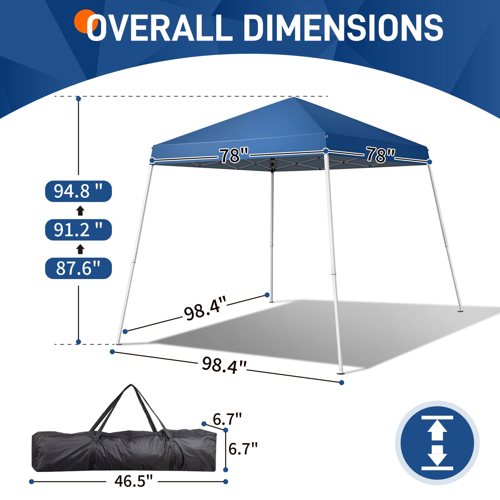 OVERALL DIMENSIONS  
94.8"  
78"  
78"  
91.2"  
87.6"  
98.4"  
98.4"  
6.7"  
6.7"  
46.5"