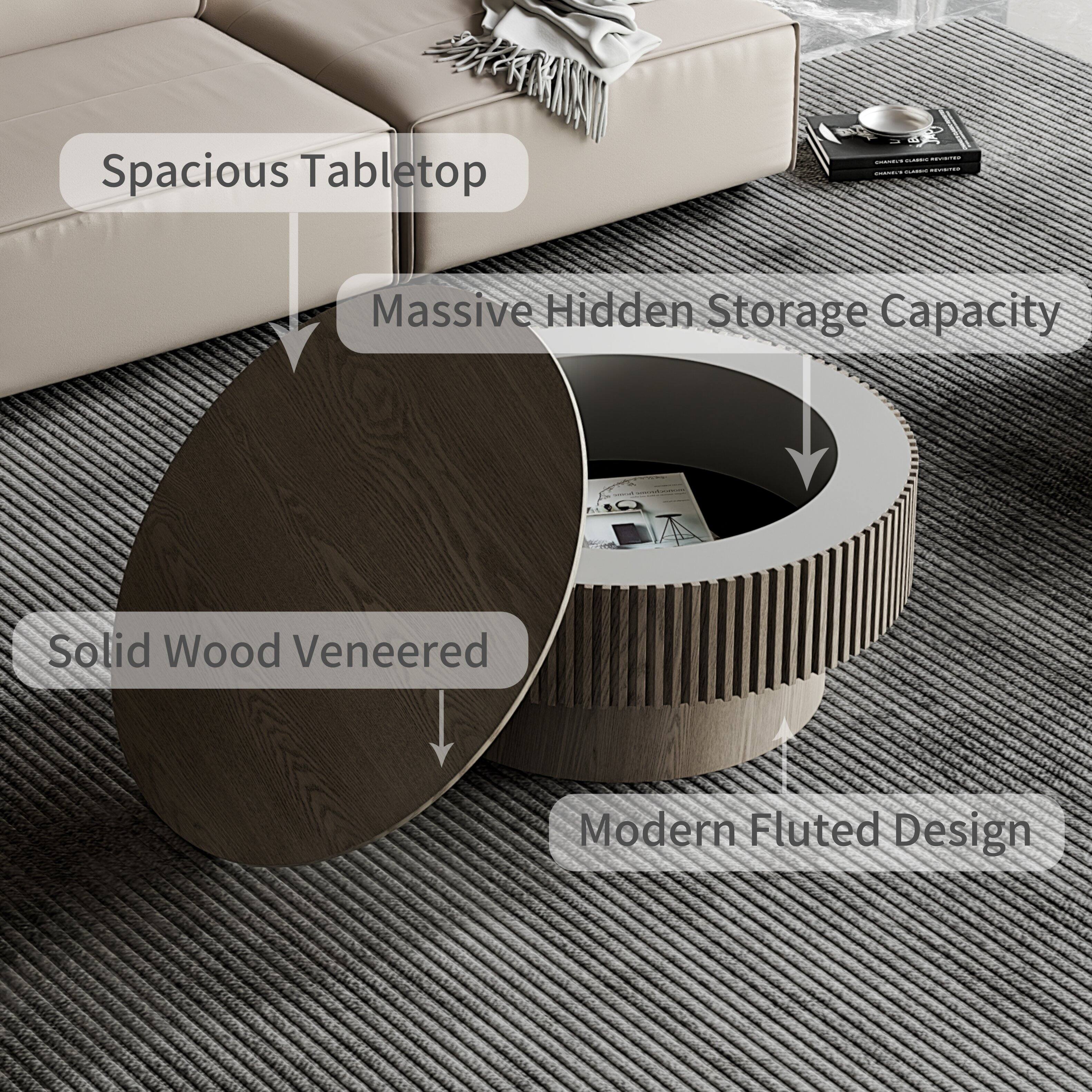 Spacious Tabletop  
- Massive Hidden Storage Capacity  
- Solid Wood Veneered  
- Modern Fluted Design