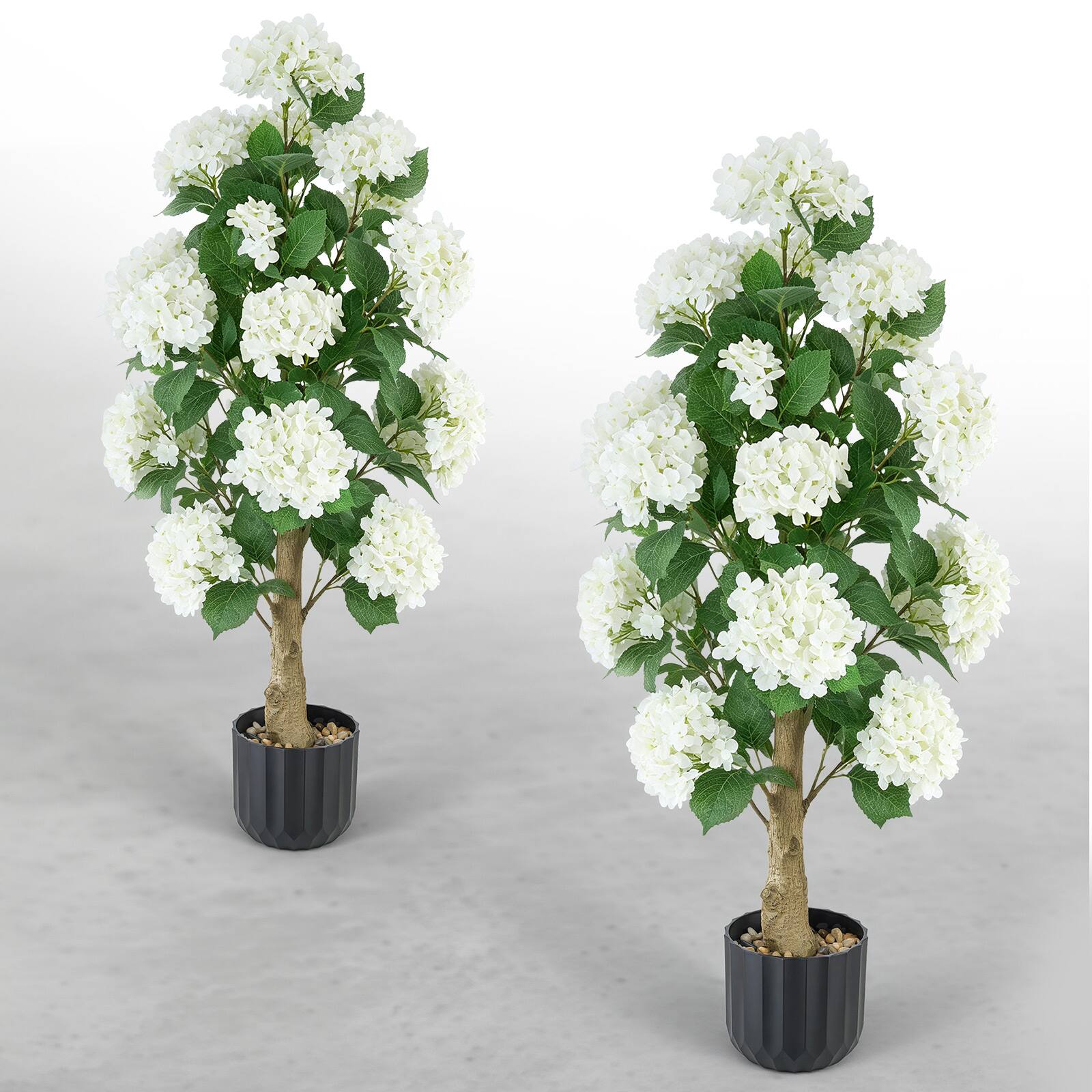 Front. VEVOR - Artificial Potted Hydrangeas 35 in 2-Pack Fake Flower Plants White, for Porch, Patio, Entryway, & Home Decor - White.