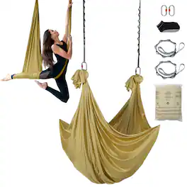 VEVOR - Aerial Yoga Hammock & Swing, 4.4 Yards, Aerial Yoga Starter Kit with 100gsm Nylon Fabric, Full Rigging Hardware - Gold