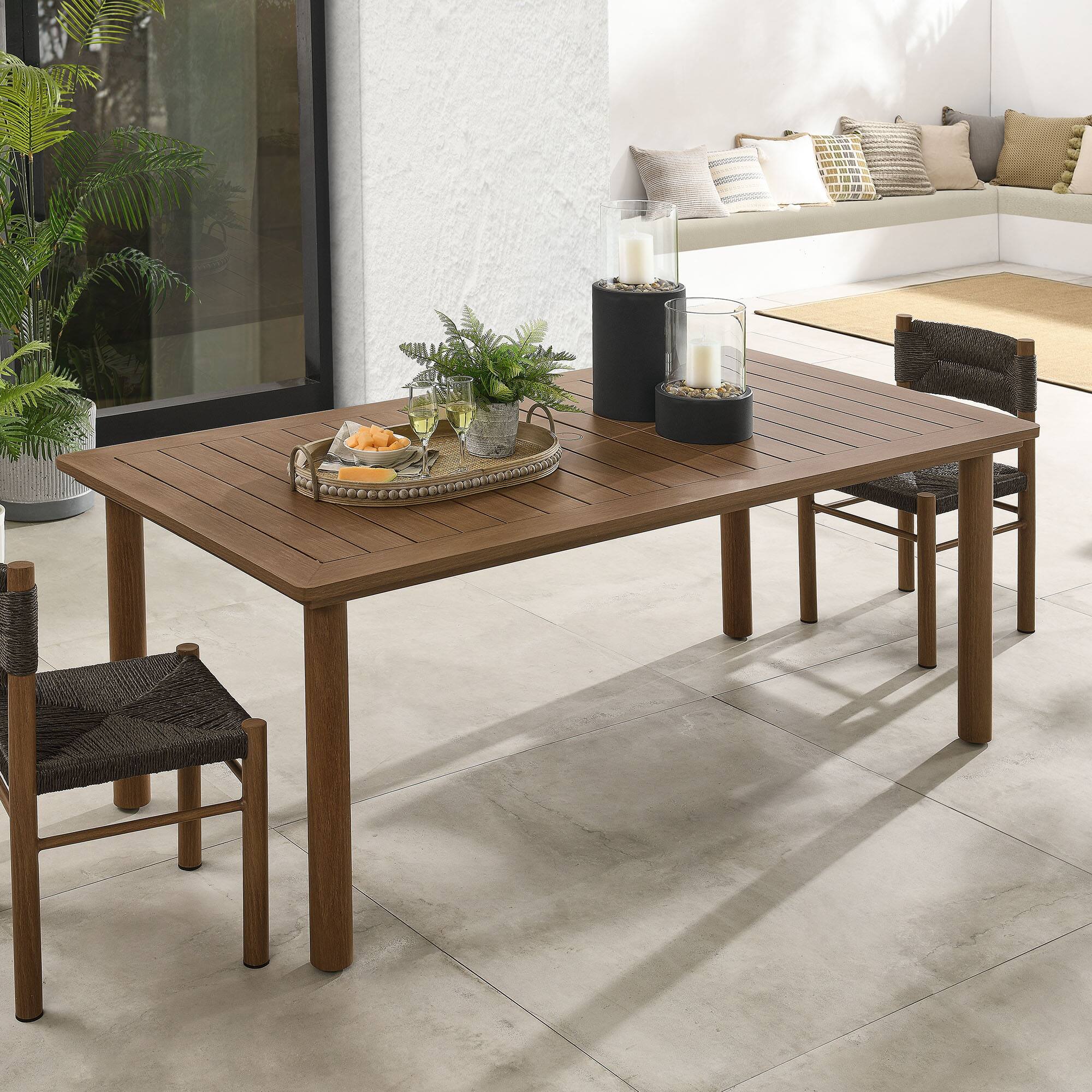 Parkland 76" Outdoor Patio Aluminum Dining Table by Modway - Walnut