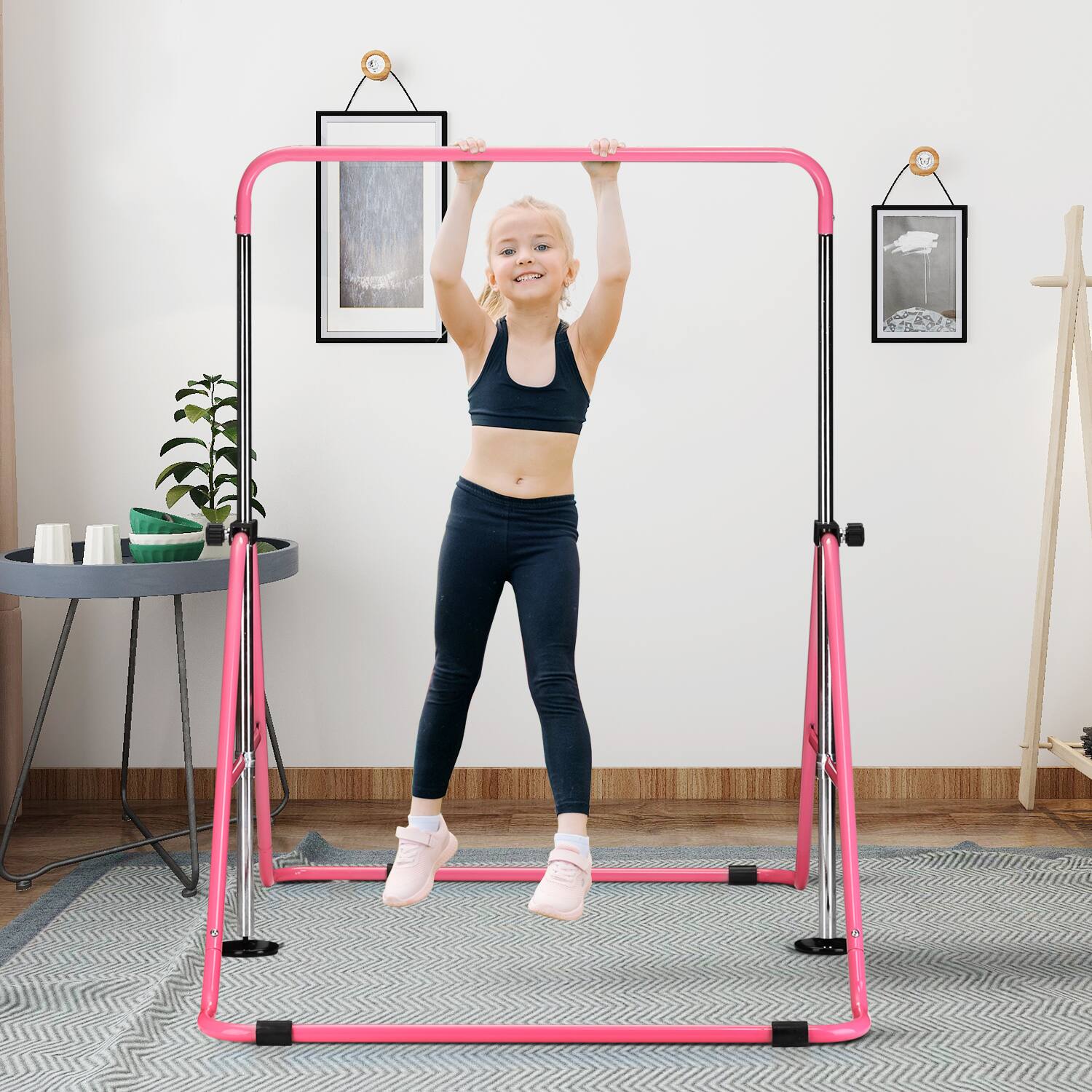 Front. Ainfox - Ainfox Gymnastics Bar Gymnastic Equipment Adjustable Height Gymnastic Training Bar for 3-7 Years Old - pink.