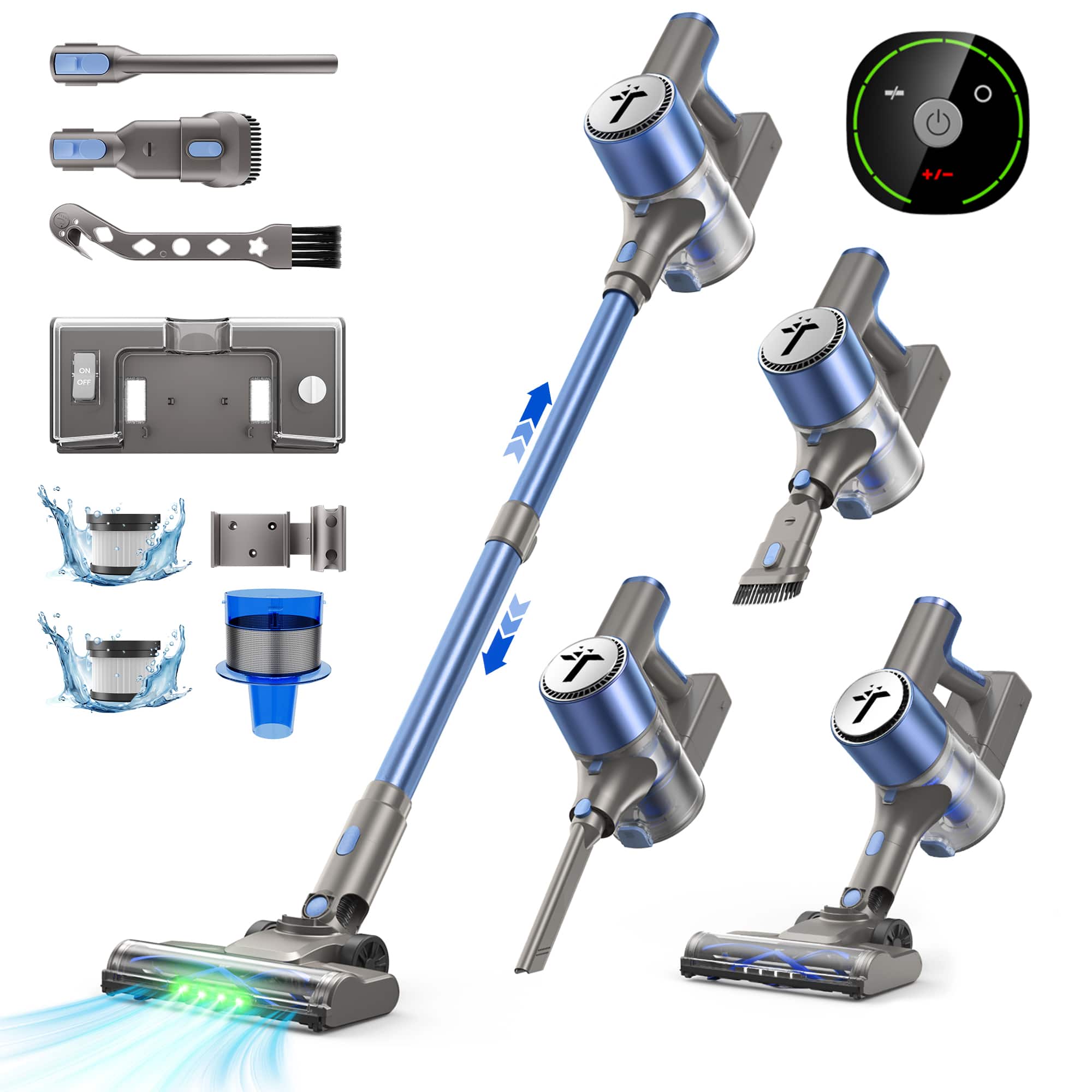 Front. Teendow - Teendow 300W Cordless Stick Vacuum, 50KPa Suction Lightweight Vacuum Cleaner for Pet Hair, Hard Floors and Carpets - Blue.