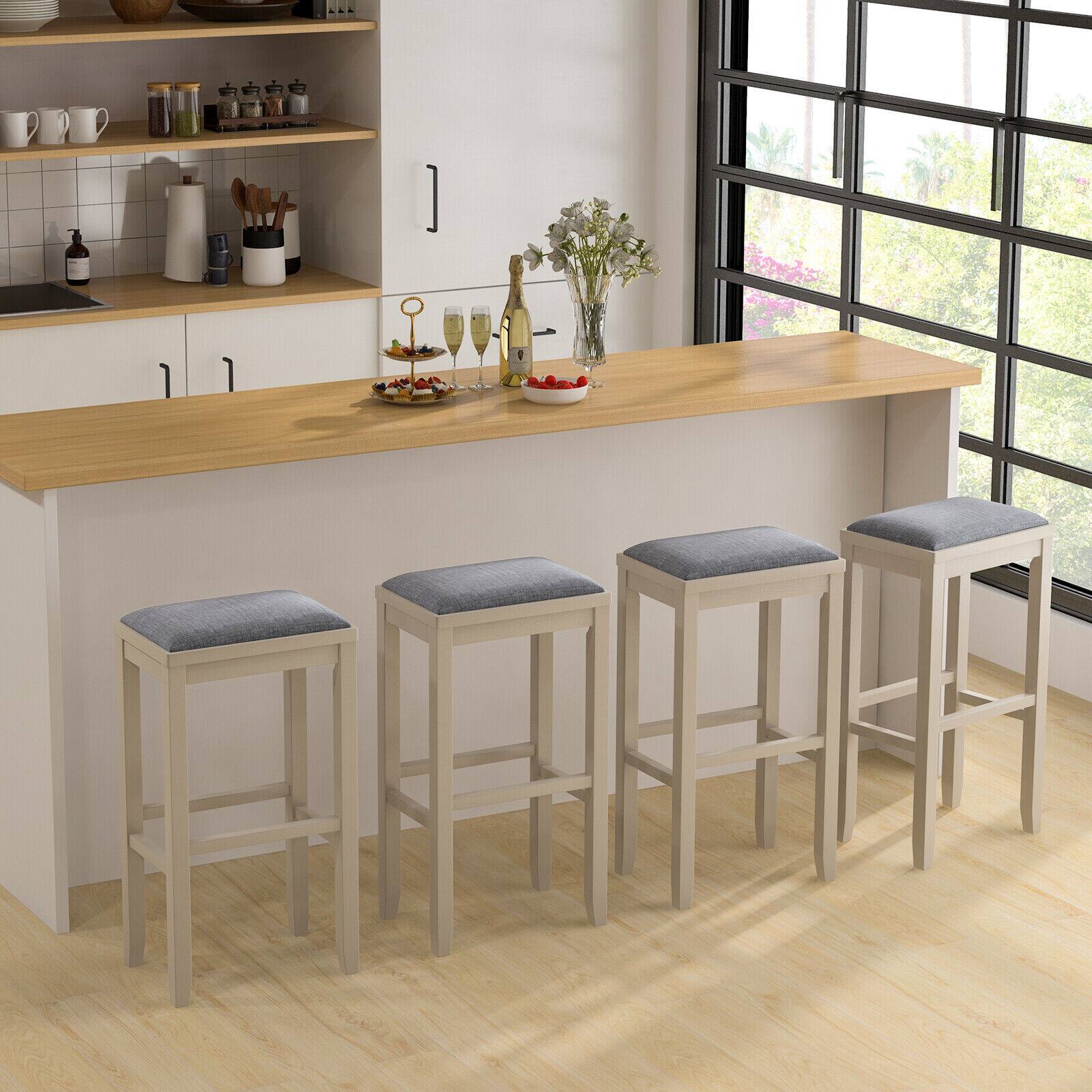 Alt View 1. Ecooso - 2 Pieces 31 Inch Upholstered Bar Stool Set with Solid Rubber Wood Frame and Footres - White.