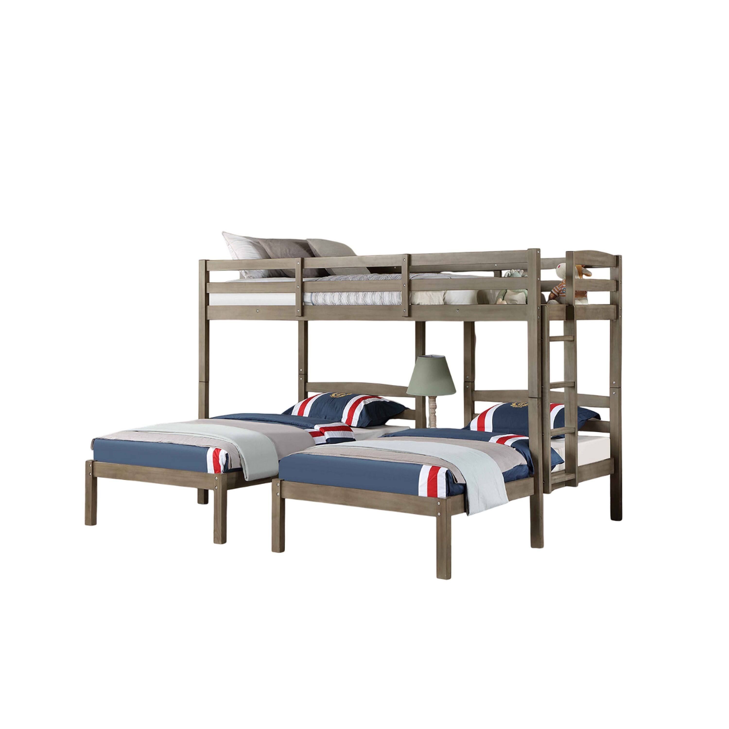 Manhattan Lane - Tenn Triple Twin Bunk Bed, Built In Nightstand and USB Port, Gray Wood - Gray