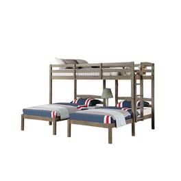 Manhattan Lane - Tenn Triple Twin Bunk Bed, Built In Nightstand and USB Port, Gray Wood - Gray