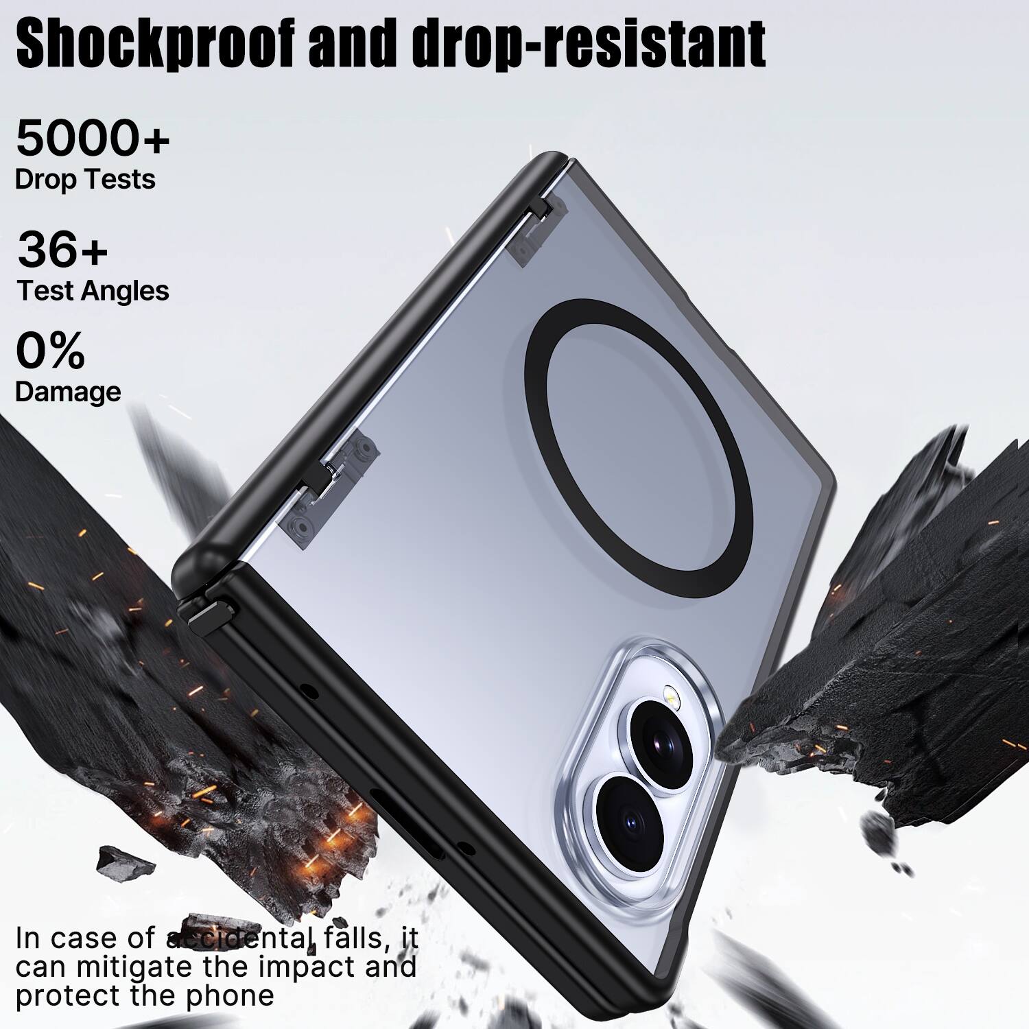Shockproof and drop-resistant

5000+ Drop Tests

36+ Test Angles

0% Damage

In case of accidental falls, it can mitigate the impact and protect the phone