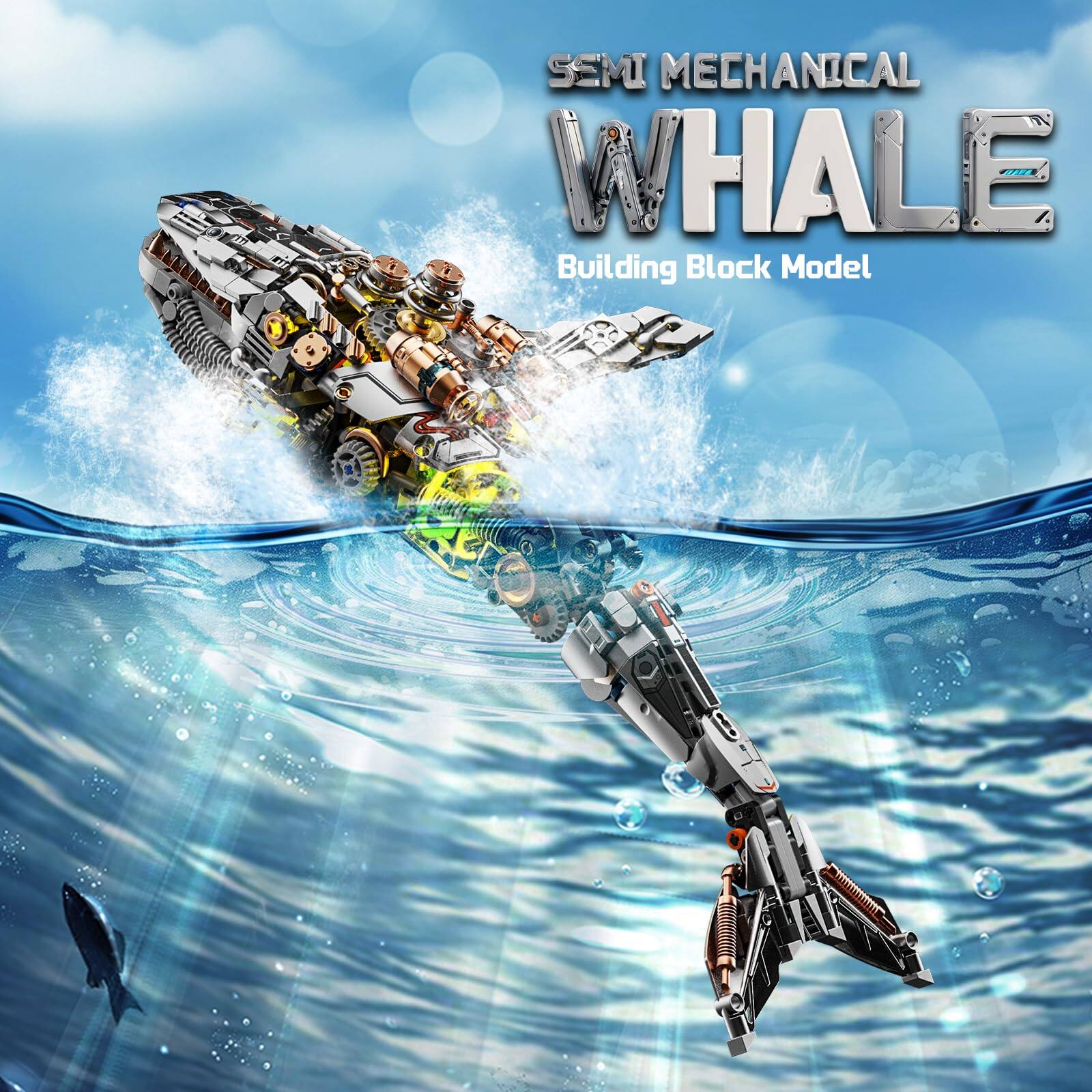 EZTW1 Mechanical Whale Building Set Sea Animal Block Movable With Stand ...