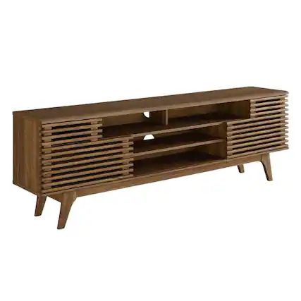 Front. FurniFact - Brown Wood TV Console with Spacious Surface and Modern Design - Brown.