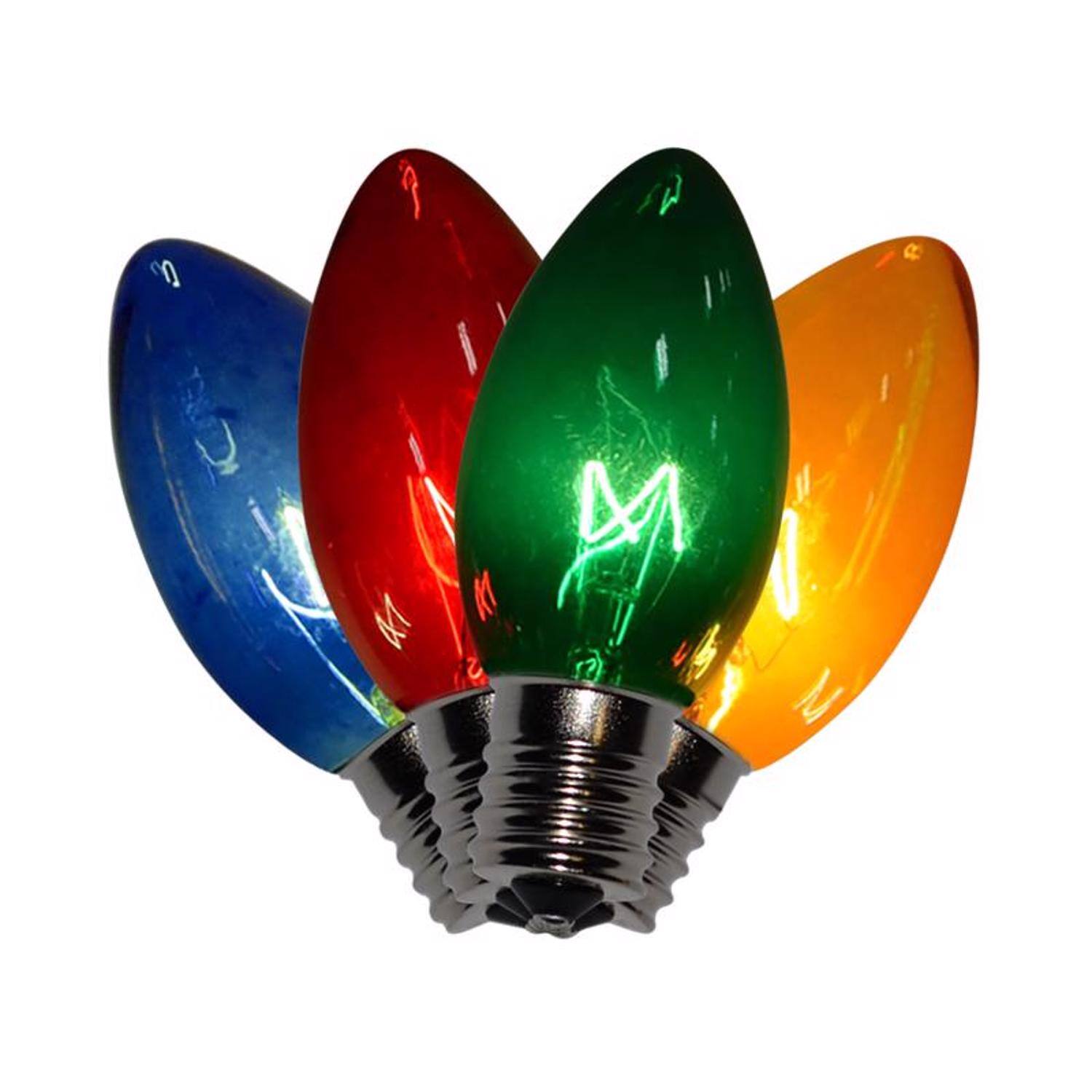 Front. Celebrations - Celebrations Incandescent C9 Multicolored/Clear 4 ct Replacement Christmas Light Bulbs 0.08 ft..