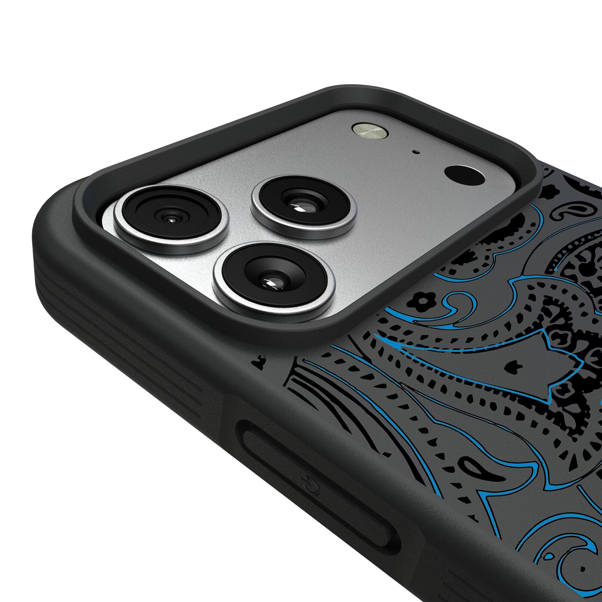 Alt View 2. Keyscaper - Carolina Panthers Bump Case with 8.2ft Drop Protection - 15 Pro - Multicolor.