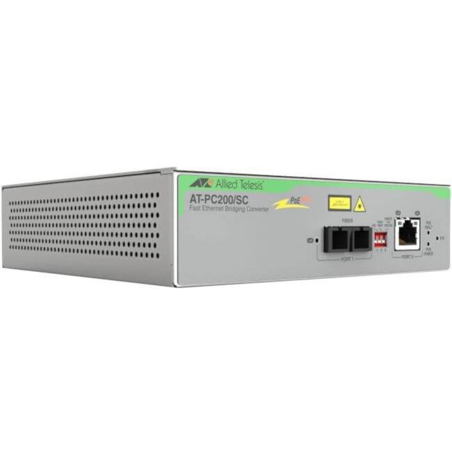 Allied Telesis  
AT-PC200/SC  
Fast Ethernet Bridging Converter  
PoE  
FIBER  
PORT 1  
PORT 2