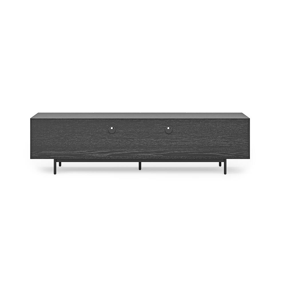 Alt View 5. POVISON - 79" Mid-Century Modern TV Stand, Minimalist Slatted Wood TV Console with Black Tall-Cast Metal Feet, Black Oak - Black.