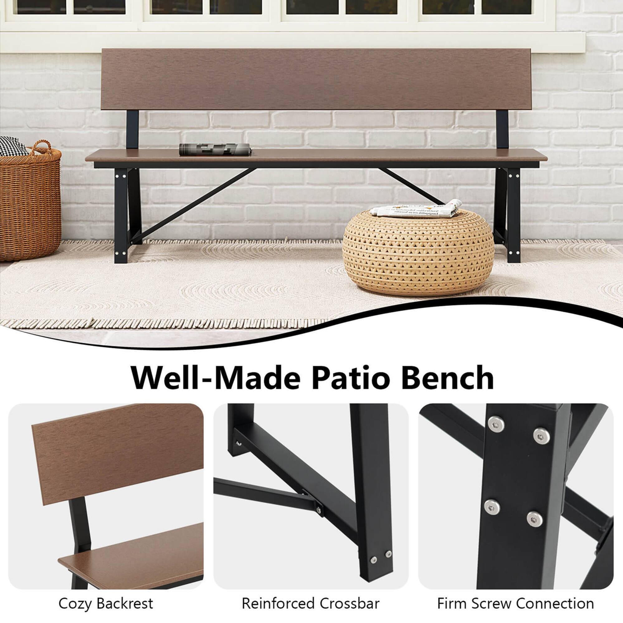 Well-Made Patio Bench
Cozy Backrest
Reinforced Crossbar
Firm Screw Connection