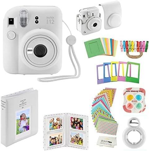 Fujifilm - Instax Mini 12 Instant Camera with Case, Decoration Stickers, Frames, Photo Album and More Accessory kit - Clay White