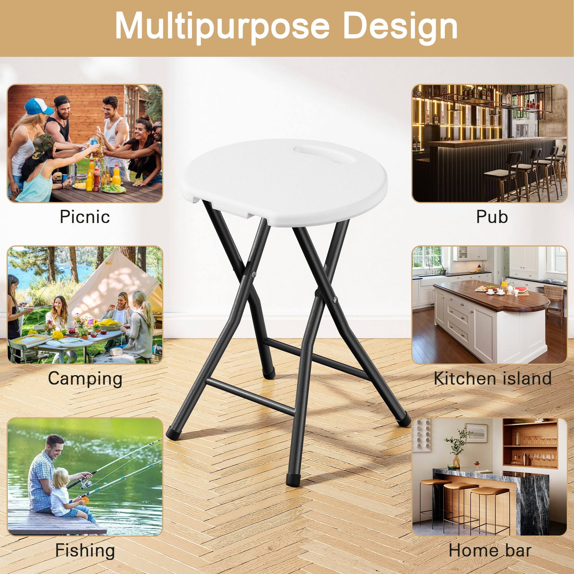 Multipurpose Design

- Picnic
- Pub
- Camping
- Kitchen island
- Fishing
- Home bar
