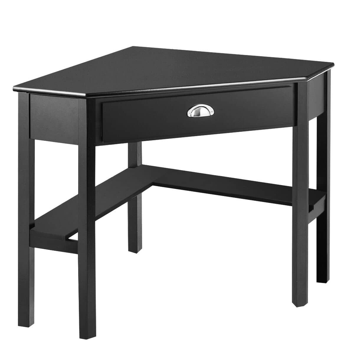 Alt View 12. Costway - Triangle Corner Office Desk with Drawer Shelves - Rustic Black.