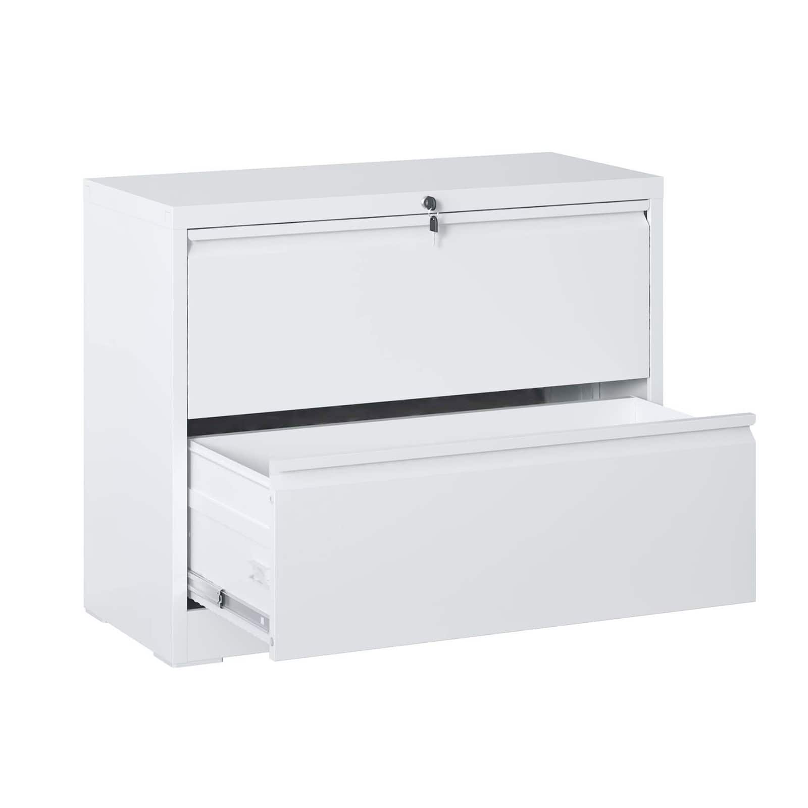 Chateau Abodes - 2 Drawer Lateral File Cabinet with Lock, Metal Vertical Filing Storage for Legal/Letter/A4/F4 Size - White