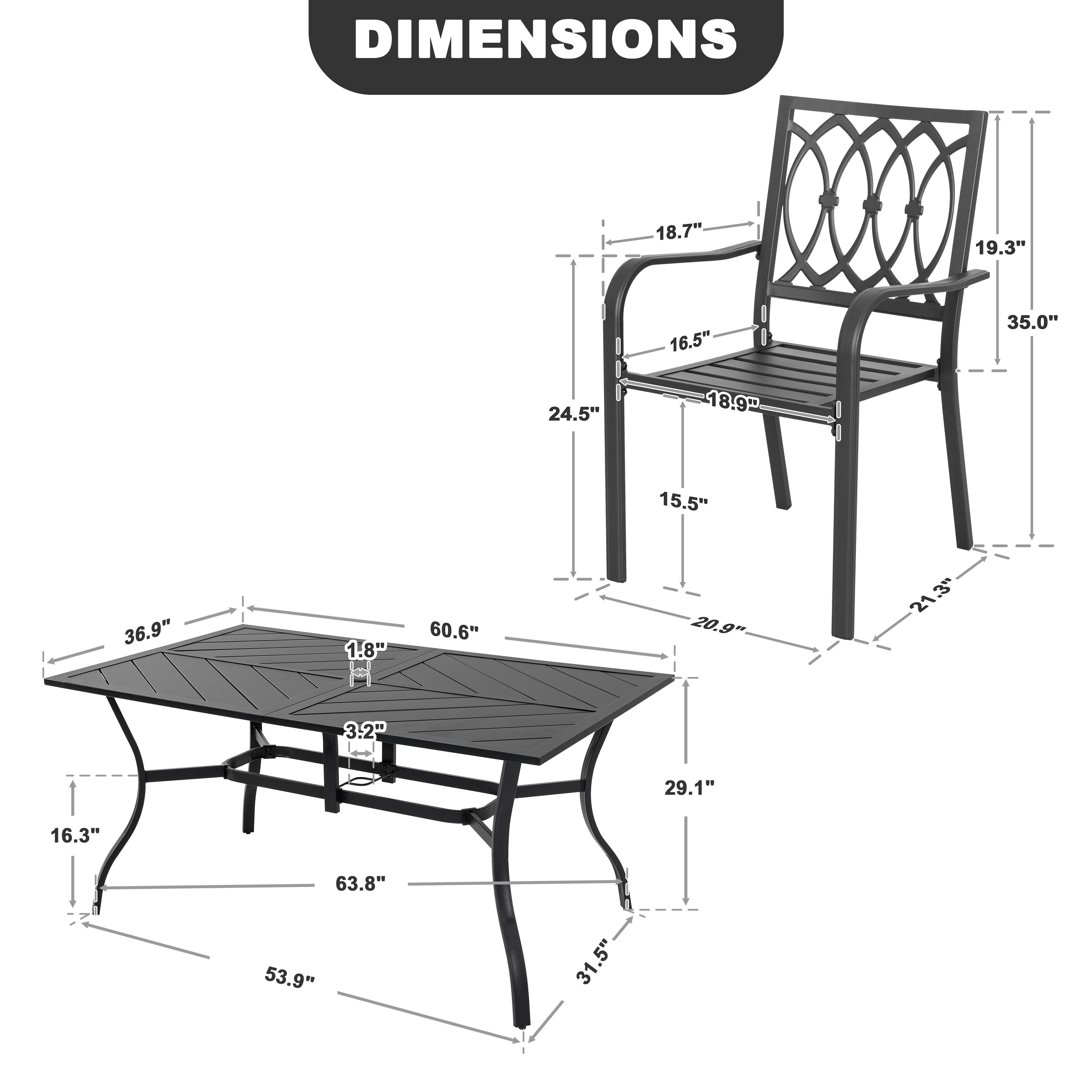 DIMENSIONS

- 18.7"
- 19.3"
- 24.5"
- 16.5"
- 18.9"
- 35.0"
- 15.5"
- 36.9"
- 1.8"
- 60.6"
- 20.9"
- 21.3"
- 3.2"
- 29.1"
- 16.3"
- 63.8"
- 53.9"
- 31.5"