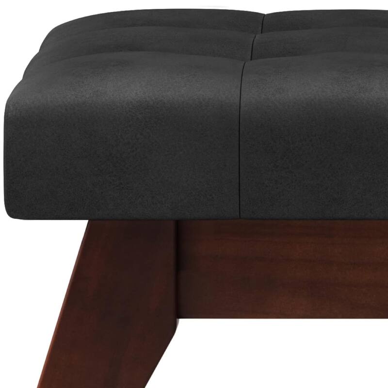 Alt View 1. Lumina Wise - Distressed Black Leather Tufted Ottoman Bench - Black.