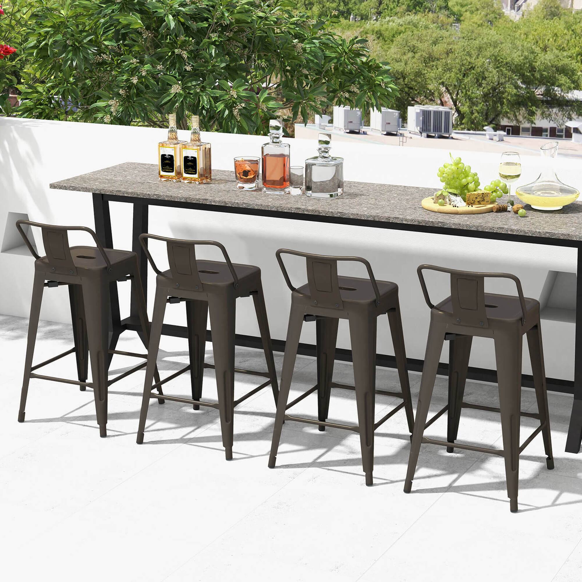 Alt View 4. Costway - Costway Set of 4 Low Metal Counter Stool 24" Seat Height Bar Stools Removable Backrest - Gun.