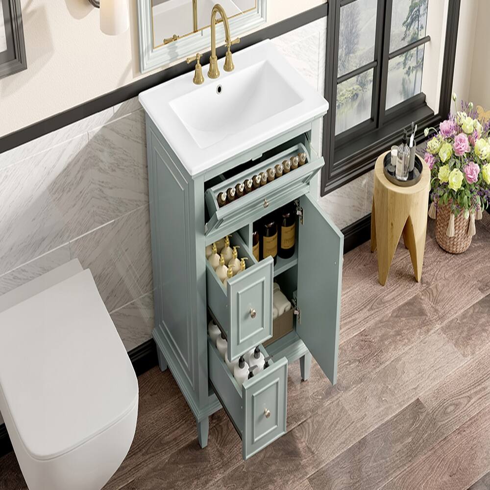 Alt View 1. Loheer - Loheer 24 inch bathroom vanity with sink, green bathroom vanity cabinet, vanity with adjustable shelf and ceramic basin - Green.