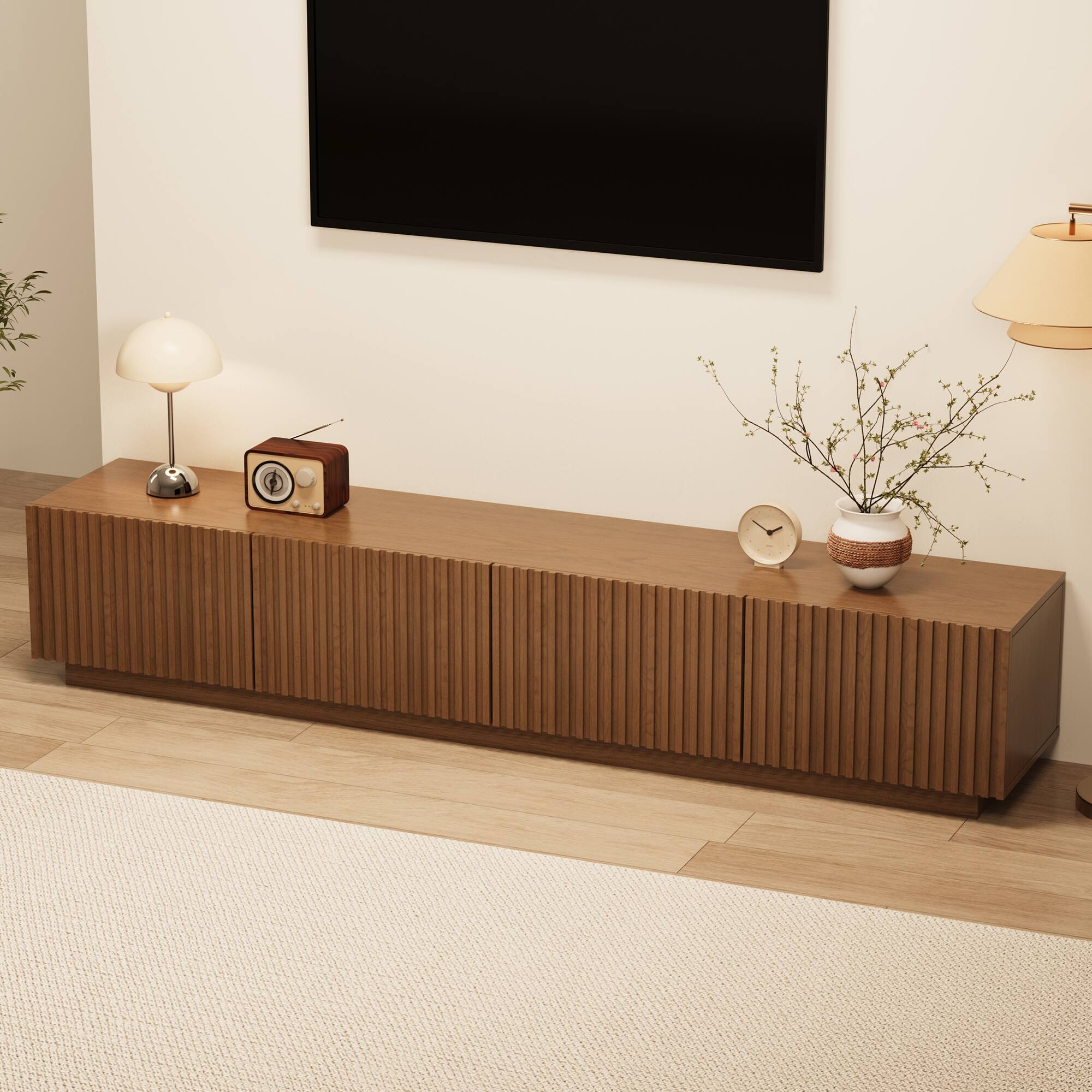 Alt View 10. luck idea - 86.61" TV Stand & Media Console, Modern Entertainment Center with Large Storage for Living Room - Walnut Color.