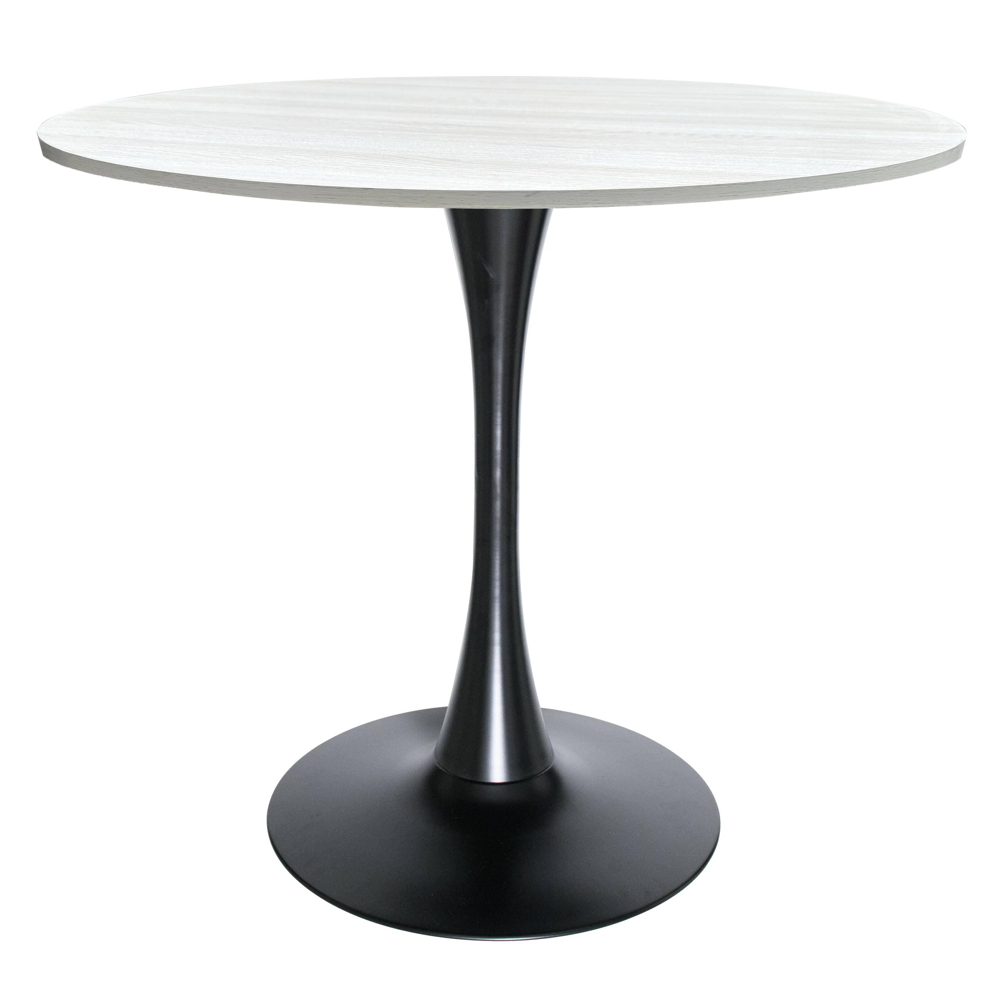 Left. LeisureMod - Bristol Modern 36-Inch Round Pedestal Dining Table - Contemporary Wood Top Kitchen Table with Iron Base - MDF - Light Natural.