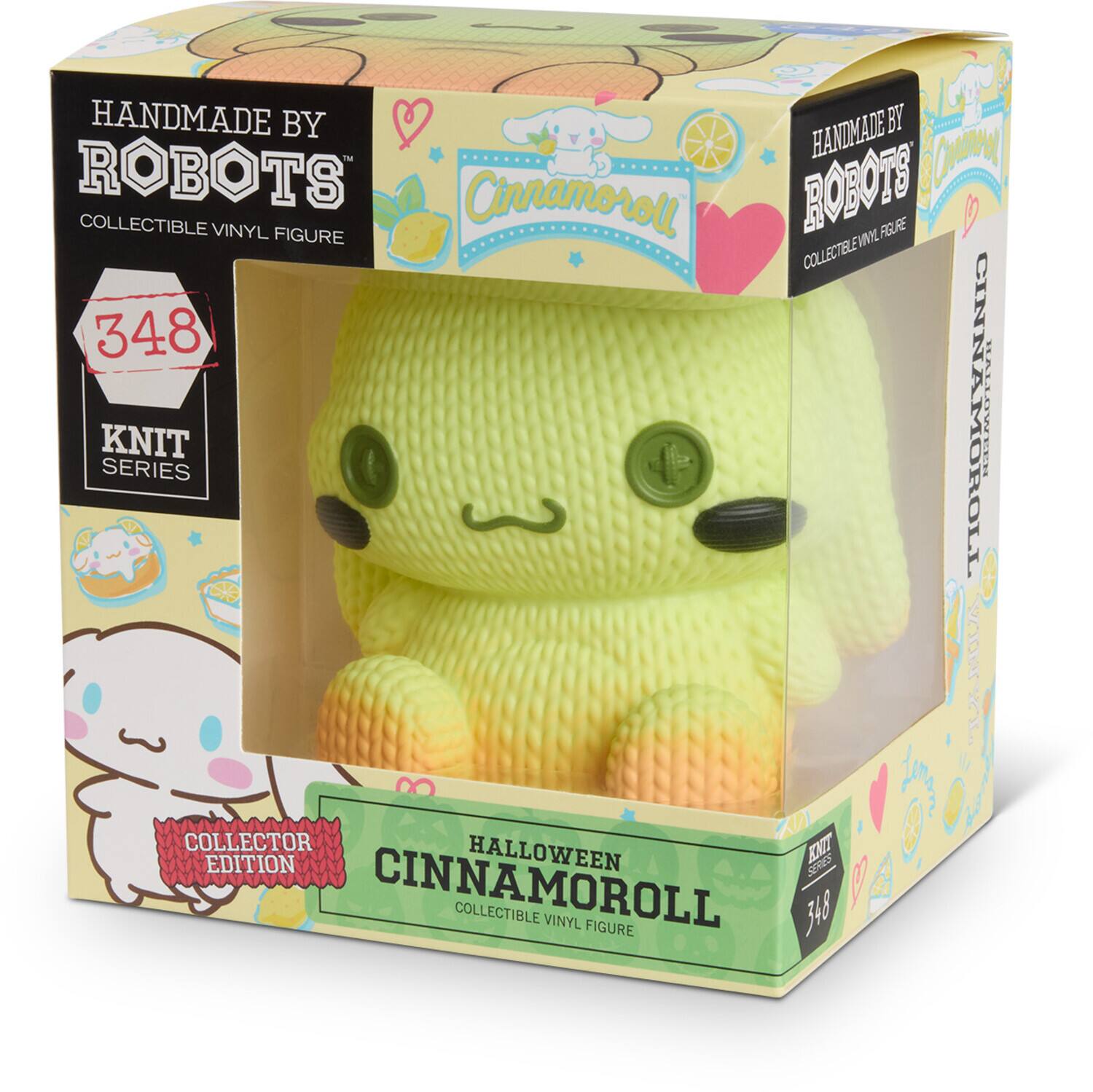 HANDMADE BY ROBOTS  
COLLECTIBLE VINYL FIGURE  

348  
KNIT SERIES  

Cinnamoroll  
HALLOWEEN  
COLLECTOR EDITION  

CINNAMOROLL  
COLLECTIBLE VINYL FIGURE