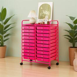 Pefilos - 20 Drawers Storage Rolling Cart Studio Organizer with 4 Universal Casters - Pink