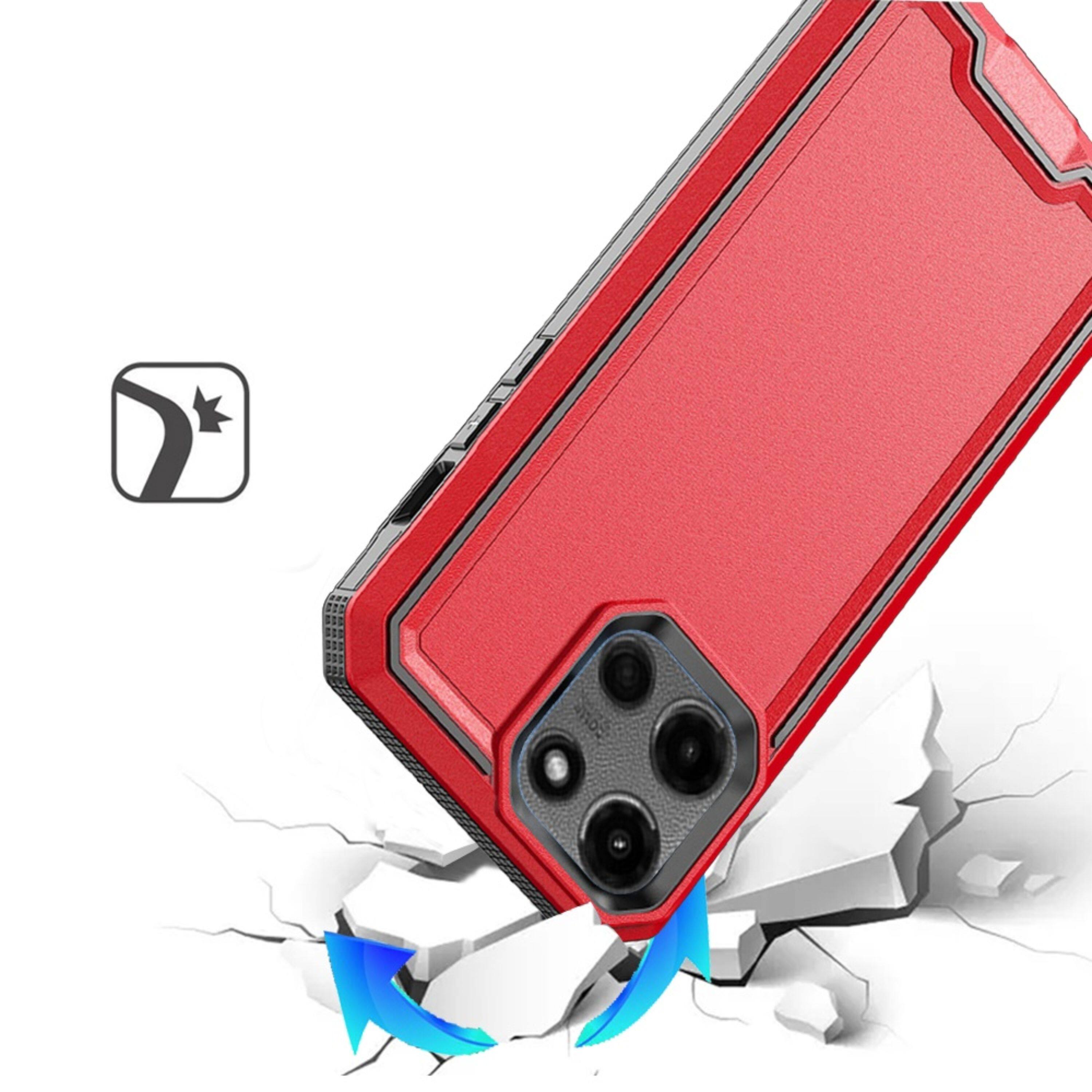 Angle. Kitcheniva - Rugged Fused Shockproof Hybrid Case Plus Tempered Glass For Moto G Stylus 2026/2025 Red - Red.