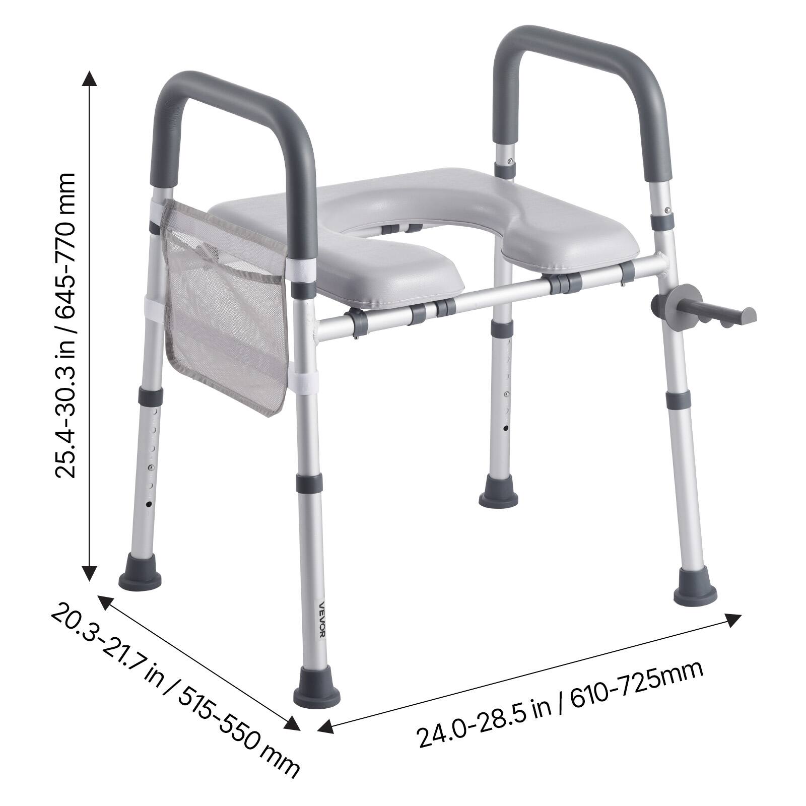 Sure, here is the corrected and grouped text from the image:

- **Height:** 25.4-30.3 in / 645-770 mm
- **Seat Height:** 20.3-21.7 in / 515-550 mm
- **Width:** 24.0-28.5 in / 610-725 mm