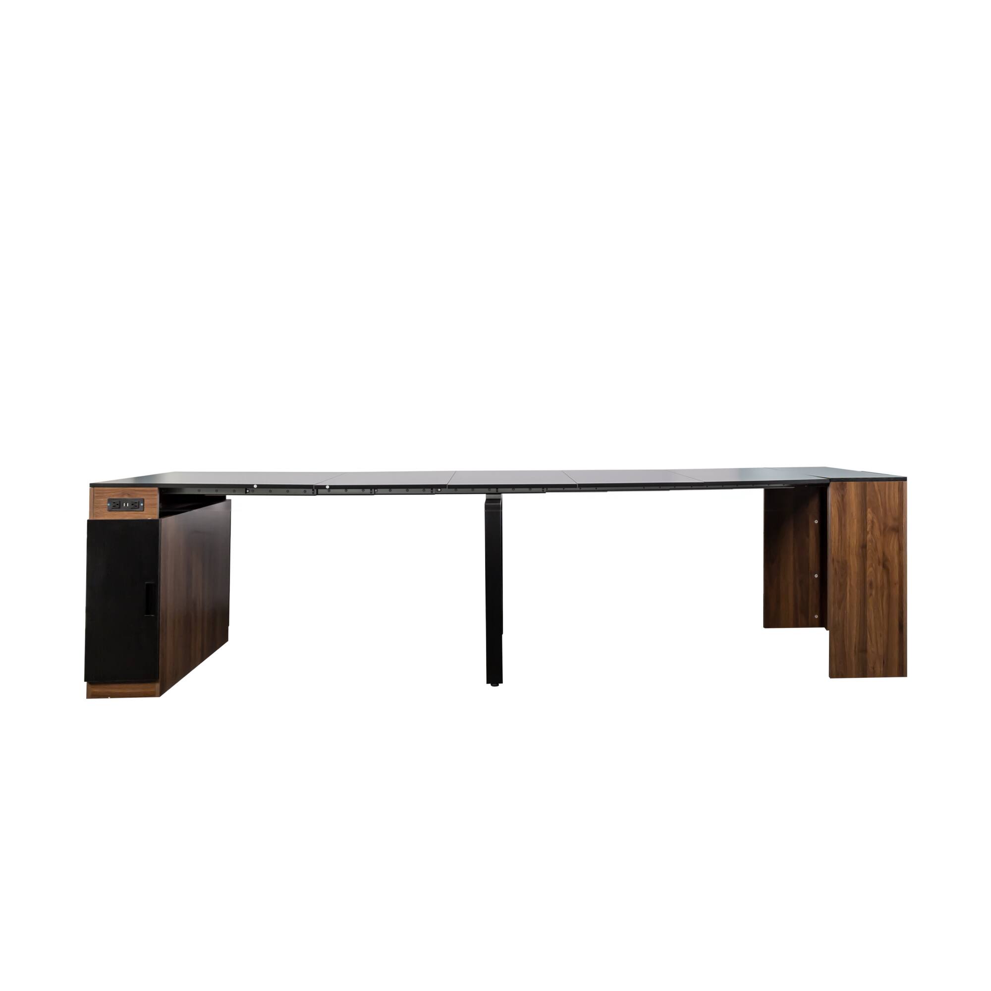 Alt View 5. Tiramisubest - Modern Multifunctional Extendable Dining Table with Outlet, Space Saving Expanding Table with Storage, Walnut+black - Walnut+black.