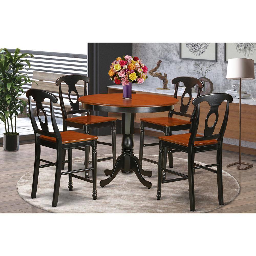 Back. East West Furniture - 5 Pc counter height Table and chair set - high top Table and 4 Kitchen bar stool. - Black & Cherry.