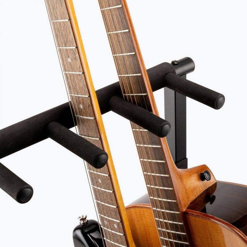 Angle. On Stage Stands - On-Stage GS7361 Three-Space Foldable Multi-Guitar Rack (Storage and Display for 3 Acoustic, Electric, and Bass Guitars, - Black.