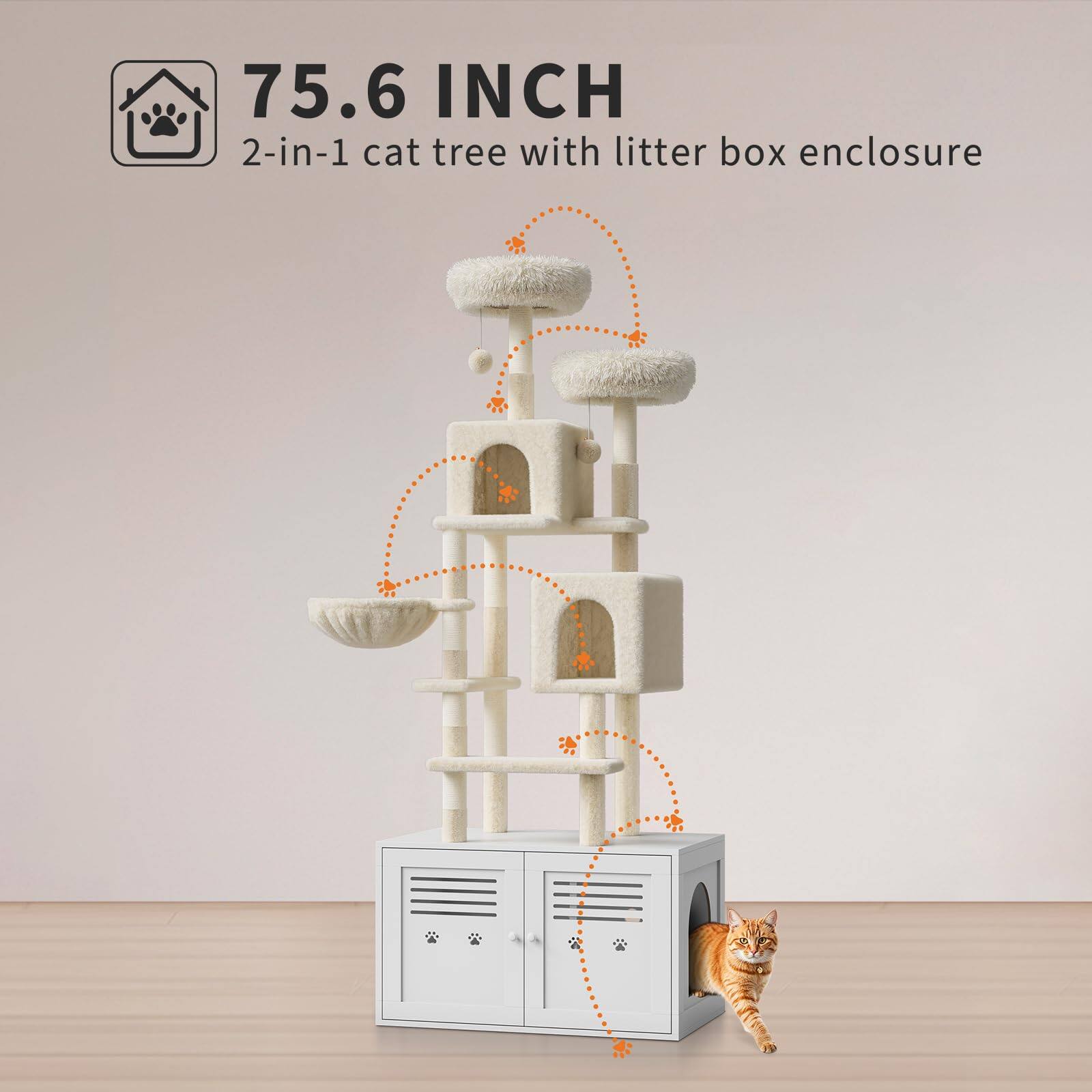 75.6 INCH  
2-in-1 cat tree with litter box enclosure