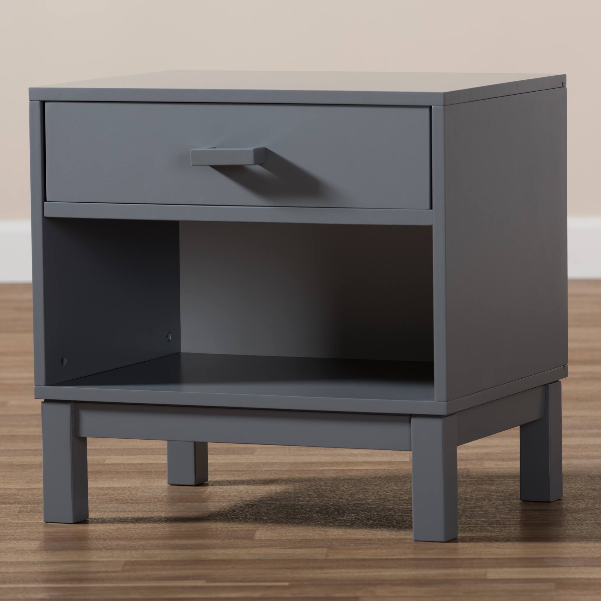 Alt View 5. Baxton Studio - Deirdre Modern and Contemporary Wood 1-Drawer Nightstand - Grey.