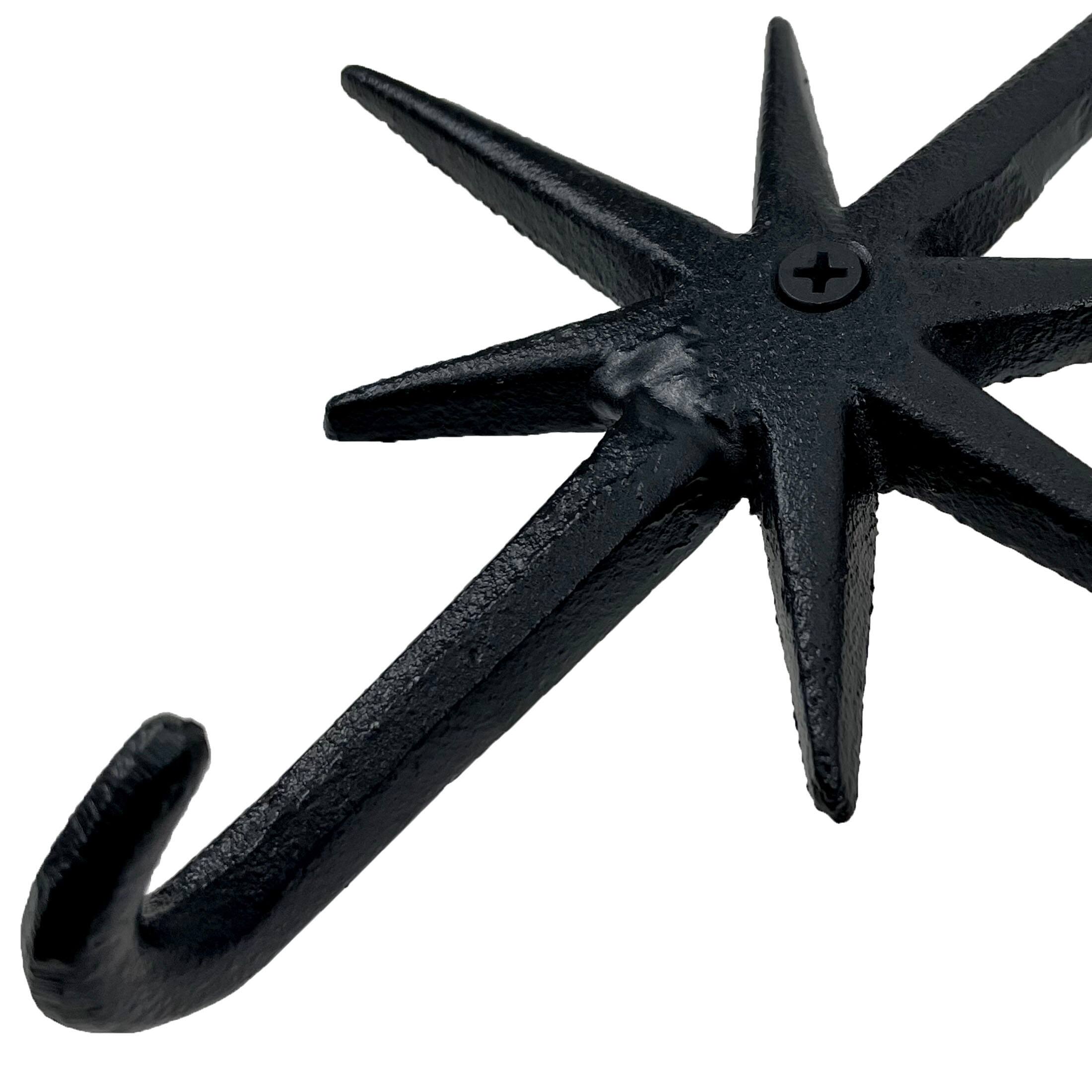 Alt View 2. Zeckos - Set of 3 Black Finish Cast Iron Atomic Starburst Wall Hooks - Black.