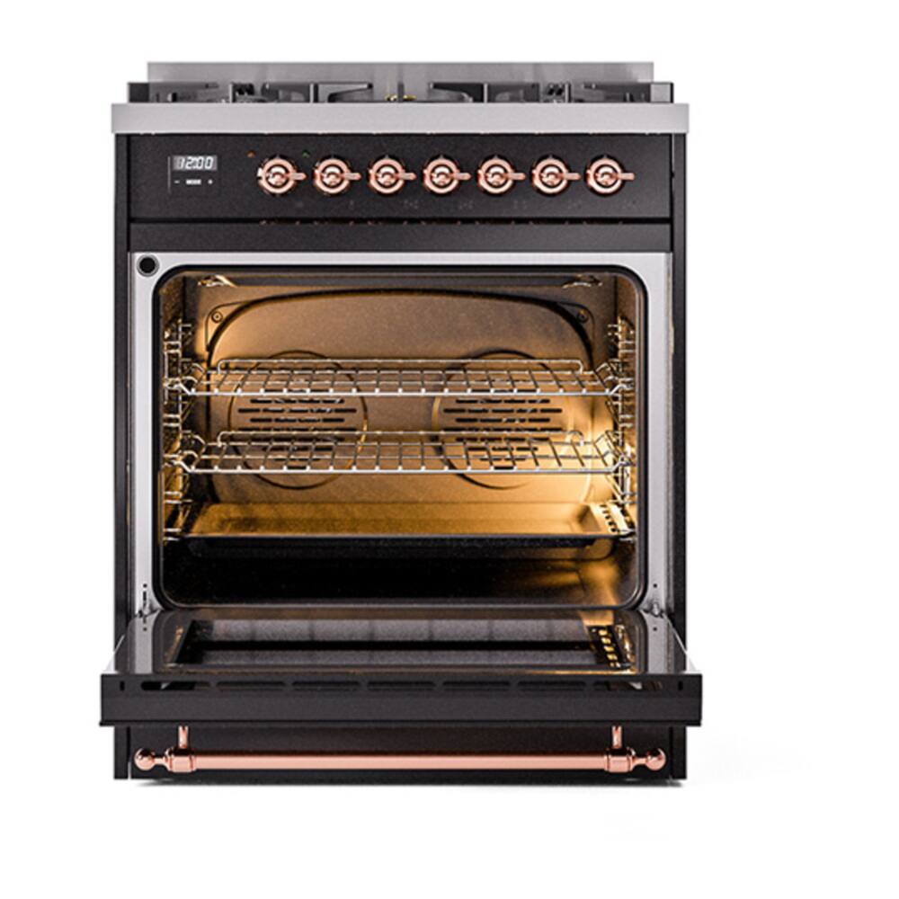 Alt View 5. ILVE - ILVE Nostalgie II Series 30 in. Dual Fuel Range with 5 Sealed Burners (Natural Gas, Copper Trim) - Glossy Black.