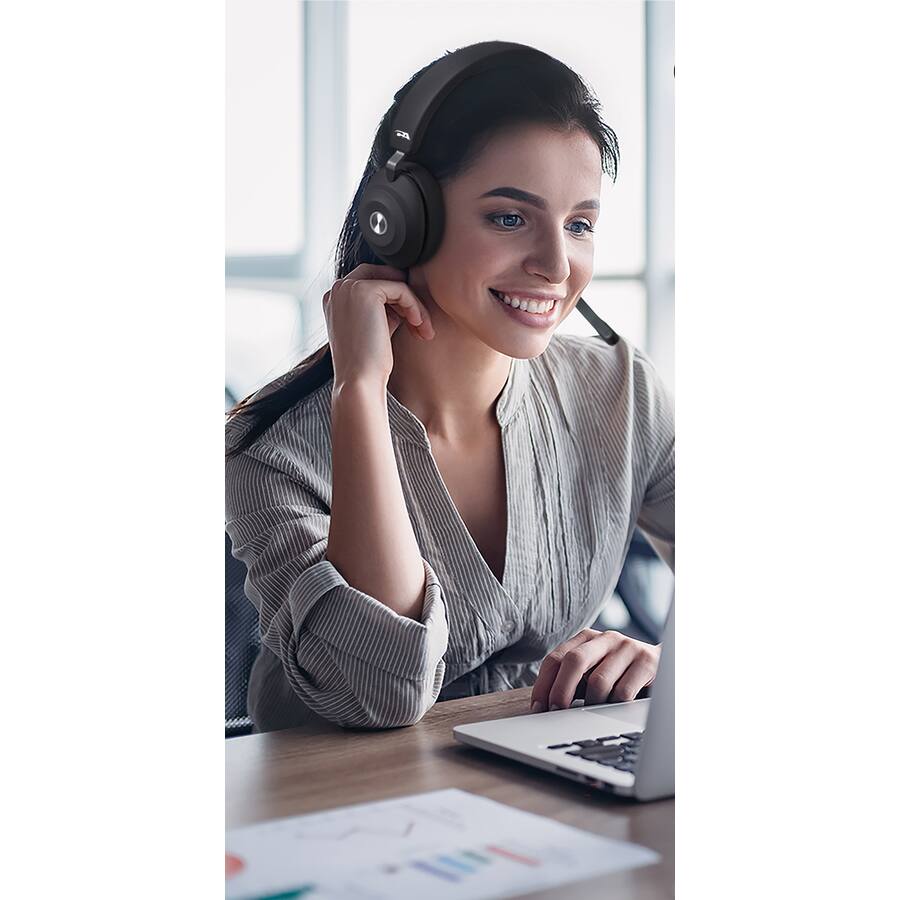 Alt View 3. Cyber Acoustics - Cyber Acoustics Essential Wireless Headset - Stereo - USB Type A - Wireless - Bluetooth - 100 ft - 32 Ohm - 20 Hz to 20 - Black.